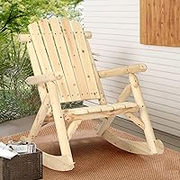 Vista 14 de HOMEDIARY Silla mecedora Adirondack de madera, silla mecedora de troncos para patio al aire libre con diseño de madera de rejillas, respaldo alto