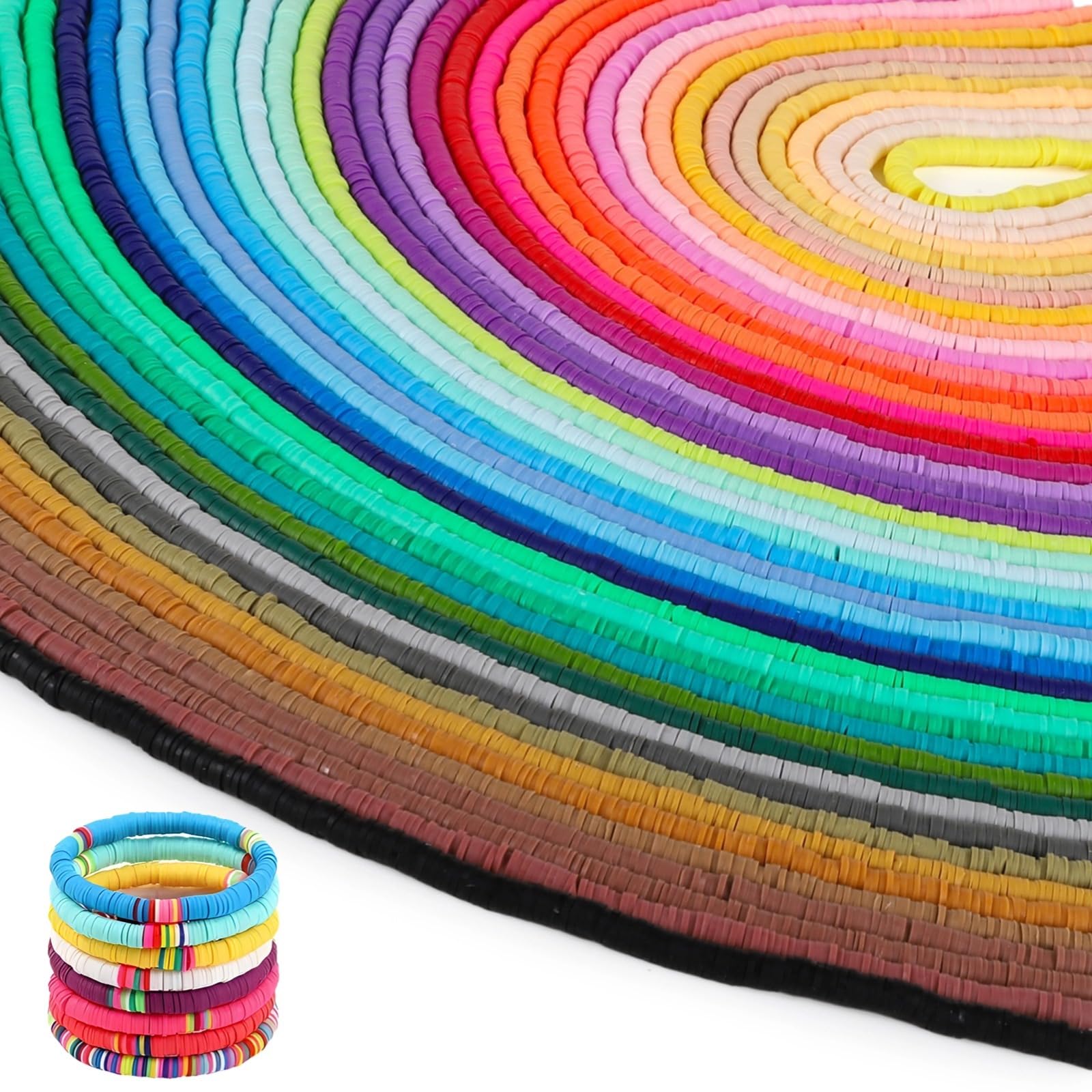 38000 cuentas de arcilla, 100 hebras de cuentas Heishi, cuentas de disco redondas planas coloridas, kit de fabricación de pulseras, cuentas espaciadoras sueltas para joyas, collares, aretes