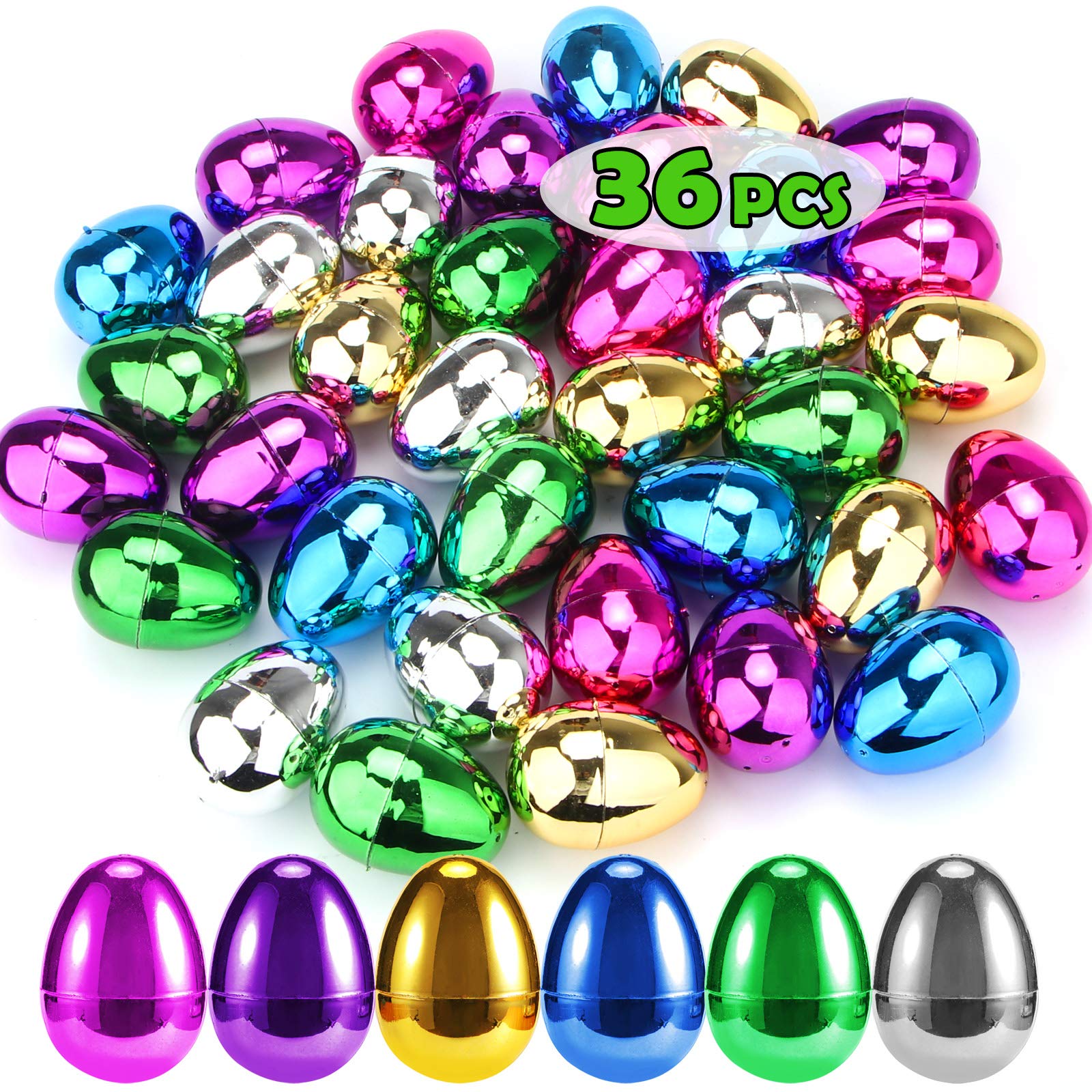 CPPSLEE36 PCS Plastic Easter Eggs, 2.36" Easter Basket Stuffers for Toddler Kids Baby Boys Girls Teens, Fillable Metallic Gold Easter Eggs