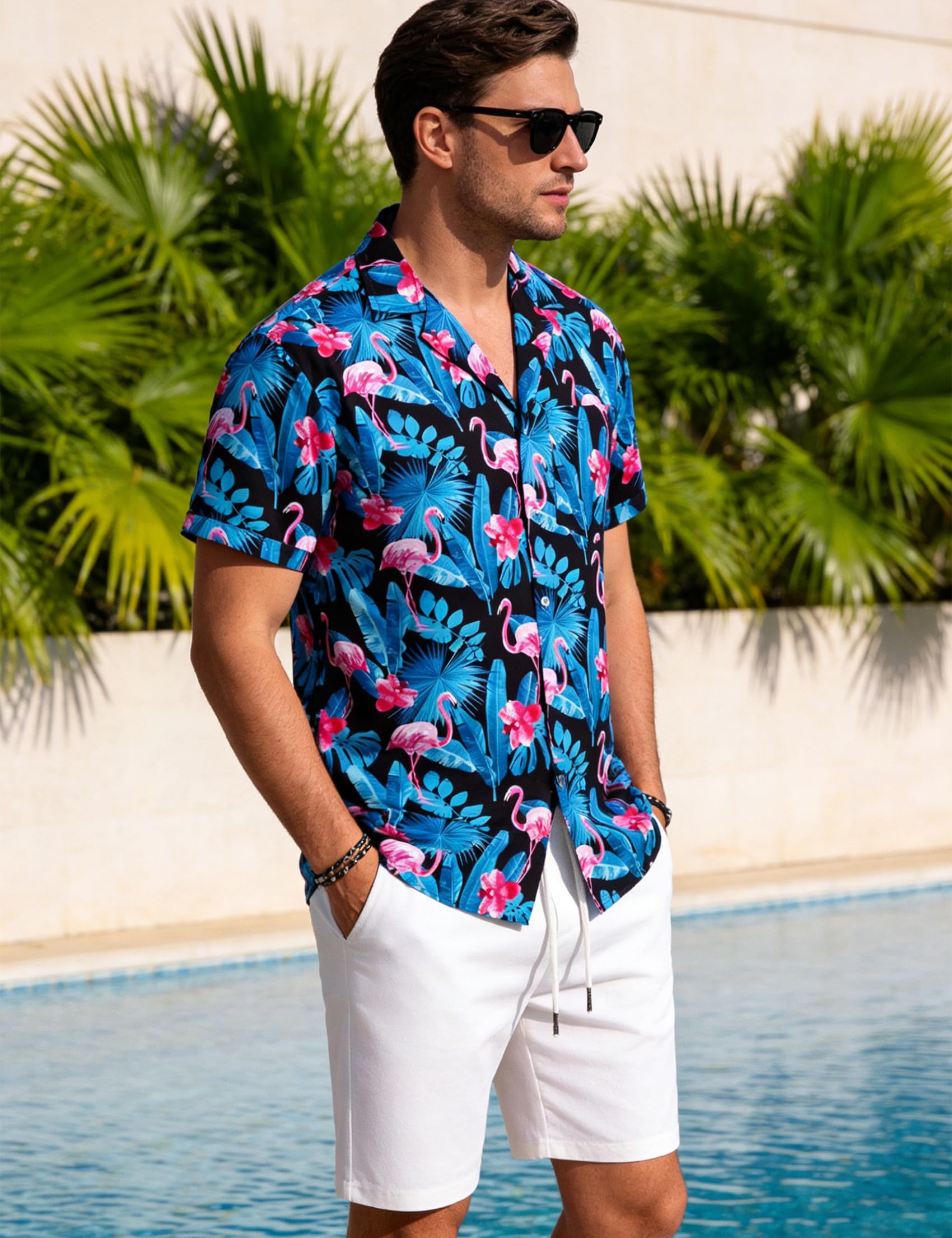 Barry.Wang Camicie hawaiane da uomo con stampa floreale classica casual tropicale spiaggia festa vacanza camicia a maniche corte
