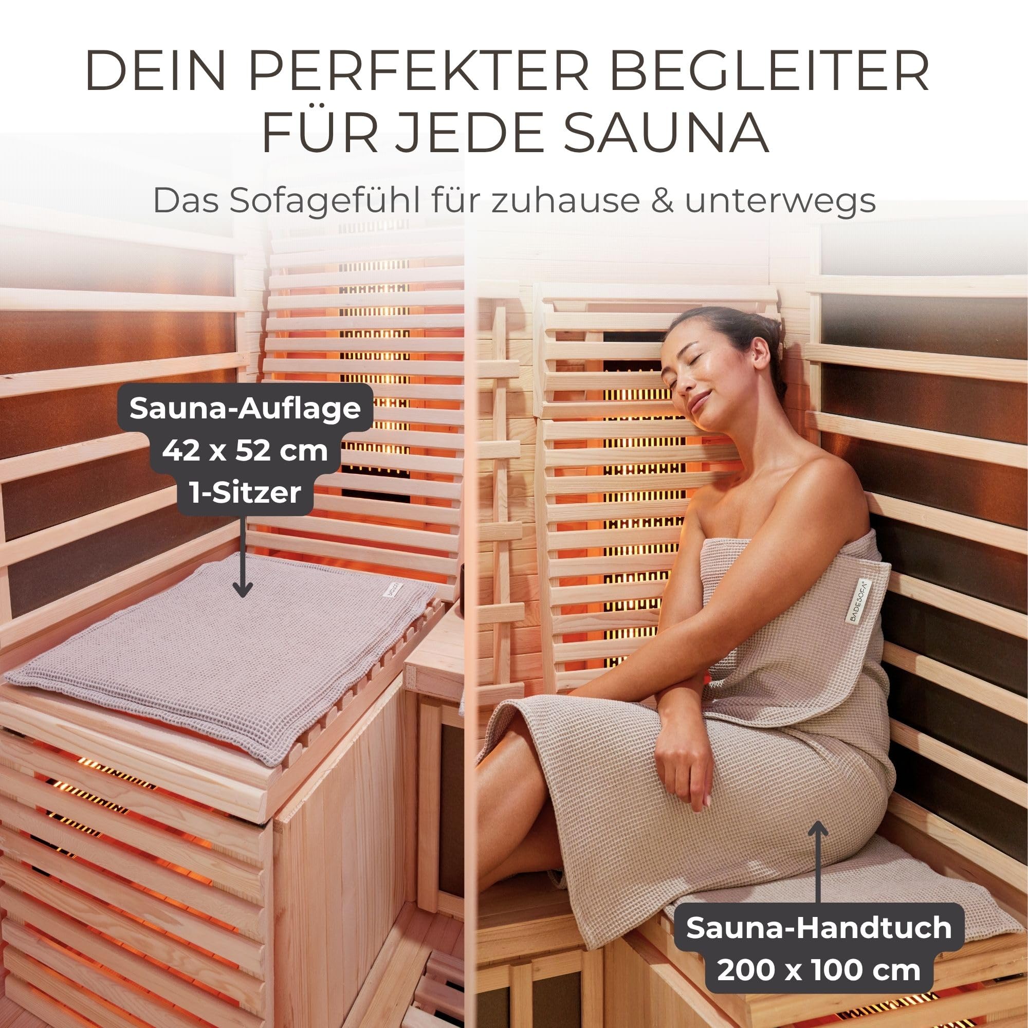 SAUNASOFA Ensemble de sauna avec coussin d'assise et serviette – Lavable, respirant, fabriqué à la main en Europe