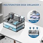3-Tier Paper Letter Tray Organizer with Pen Holder, Mesh Desk Accessories & Workspace Organizers with Handle, File Sorter Office Supplies for Desk,Black