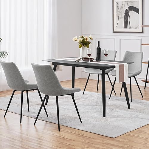 Miniatura 2 de Yaheetech Juego de 4 sillas de comedor tapizadas de mediados de siglo con patas de metal de piel sintética para cocina, color gris