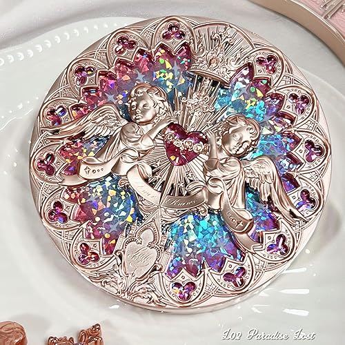 Flower Knows Little Angel Embossed Highlighter 02+Fridge Magnet Set-Rosy Pearl Highlighter Powder,Dreamy Pink Shimmer,Long-Lasting Soft Ethereal Glow,Feather-Light,Soft Sculpting Velvet Finish