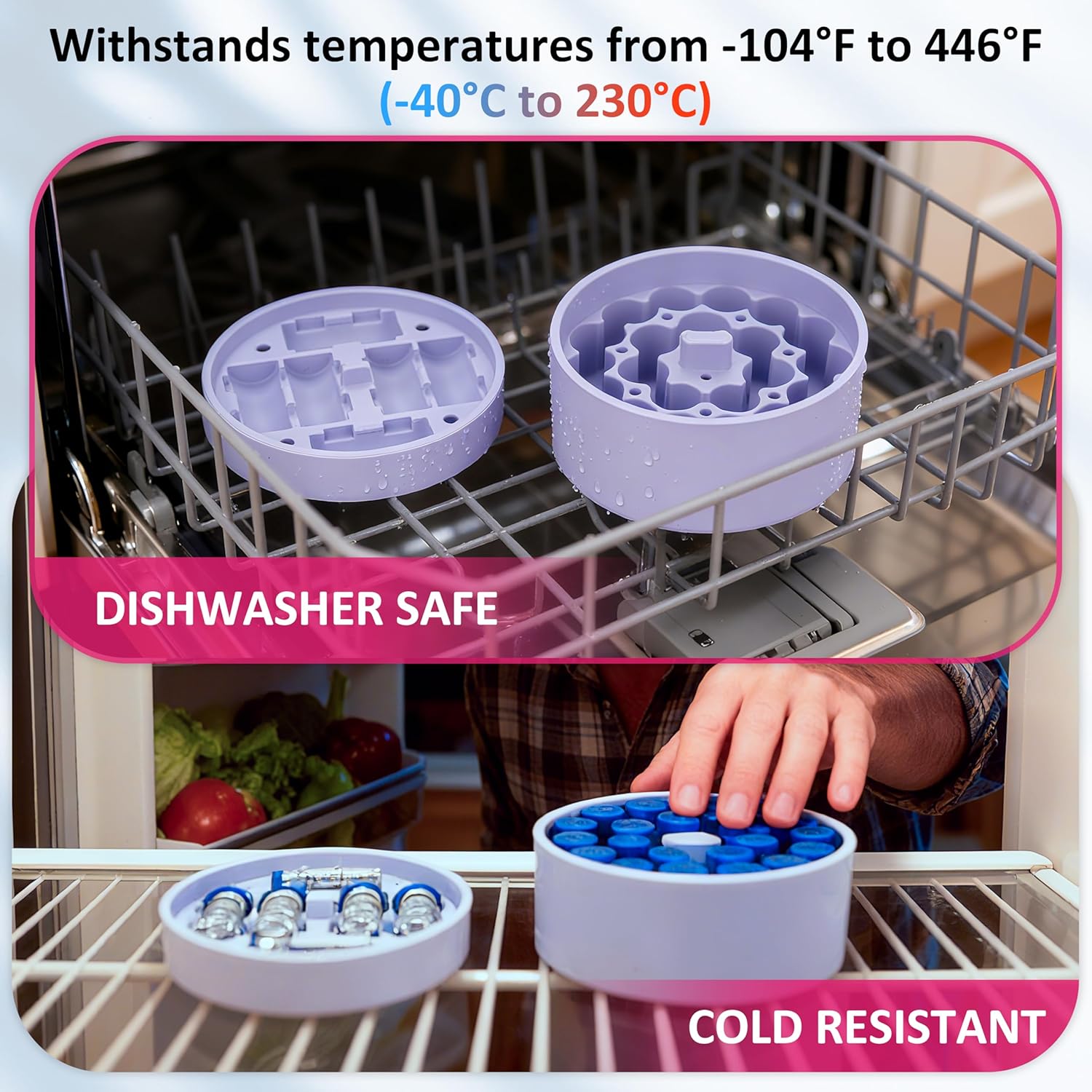 Silicone 3ml Vial Insert Set Compatible with 32/25/18oz Hydrapeak Food Jar, Insert Peptide Storage for 3ml Vial (16.5×39mm), Freezer/Fridge/Travel Ready (No Thermos/Vials, Purple, 1 Short +2 Tall) - Image 7