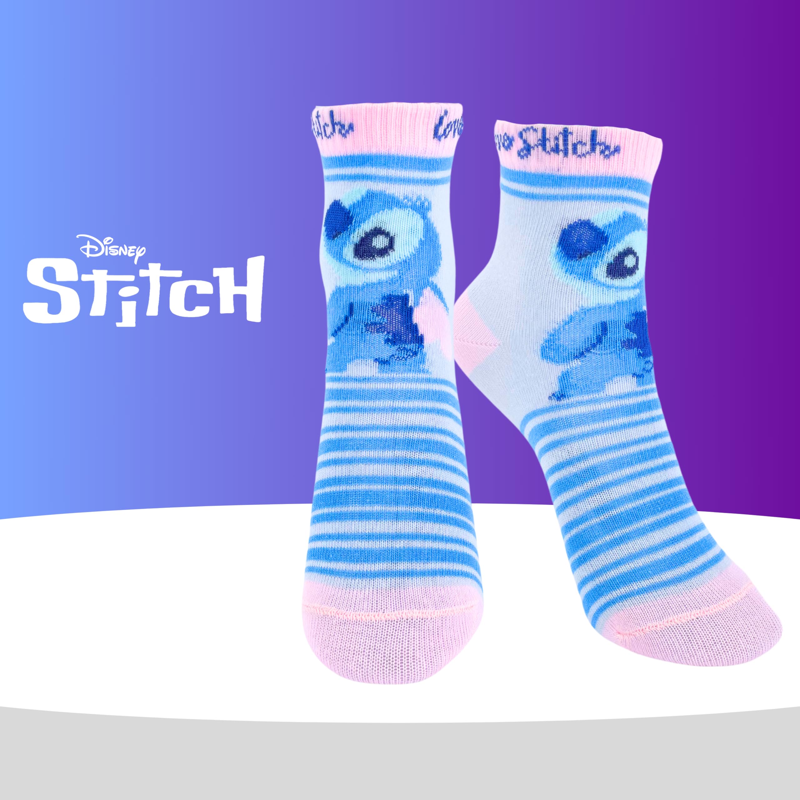Disney Stitch Chaussettes, Stitch Design Pack de 4 Chaussettes pour Filles, Chaussettes Cadeau pour Filles et Adolescentes, Tailles EU 23 à 34