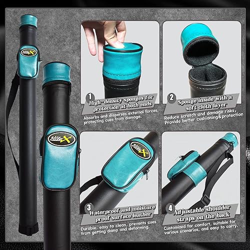 Miniatura 6 de Tai ba cues Juego de 2 tacos de billar con estuche, punta de cuero multicapa de 13 mm, 58 pulgadas, palo de billar profesional de madera de arce