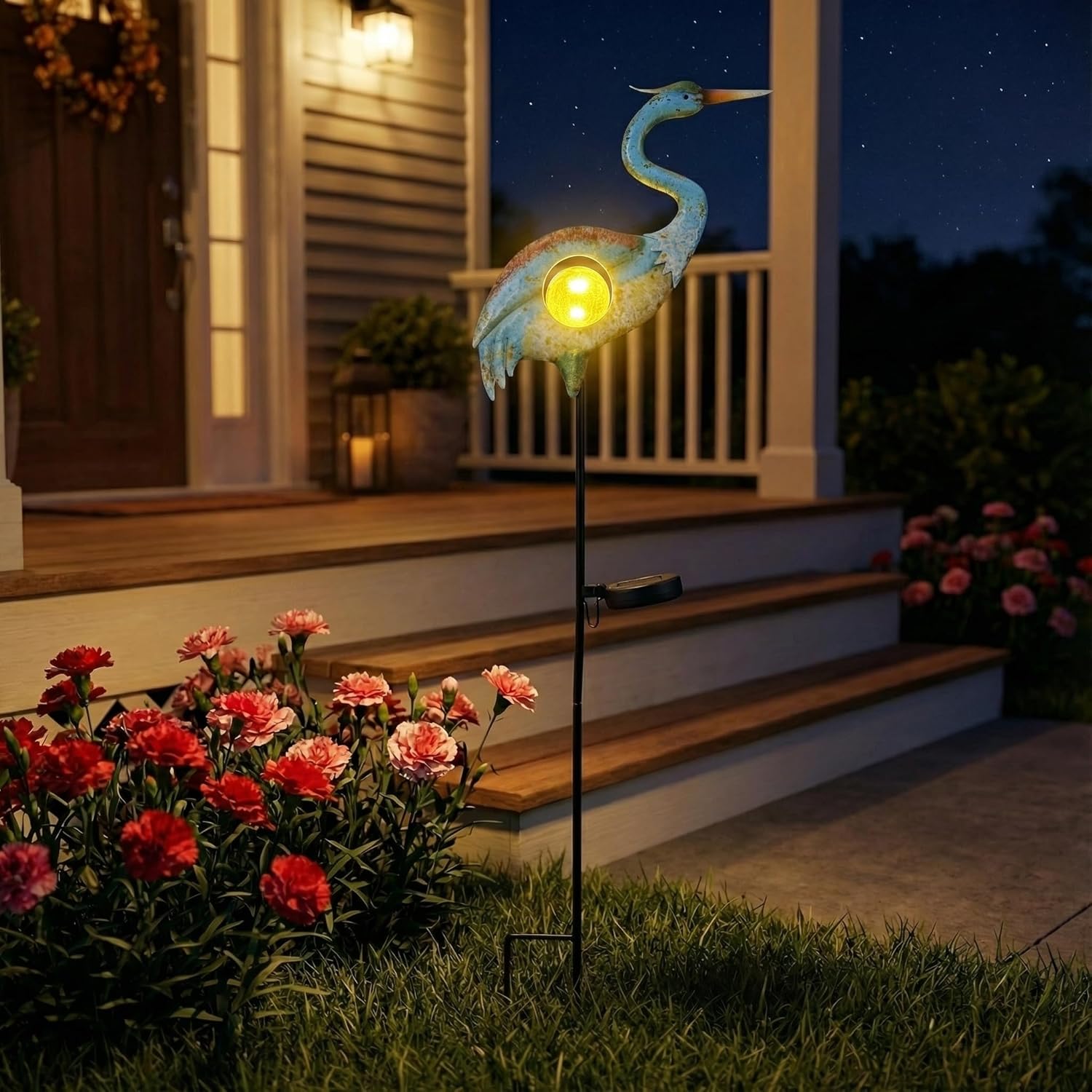 TERESA'S COLLECTIONS Blue Heron Outdoor Solar Lights for Garde Decor, Metal Yard Decorations Outdoor Decorative Garden Stake for Outside, Yard Art Pathway Lights for Patio Decor 37",Gifts for Mom
