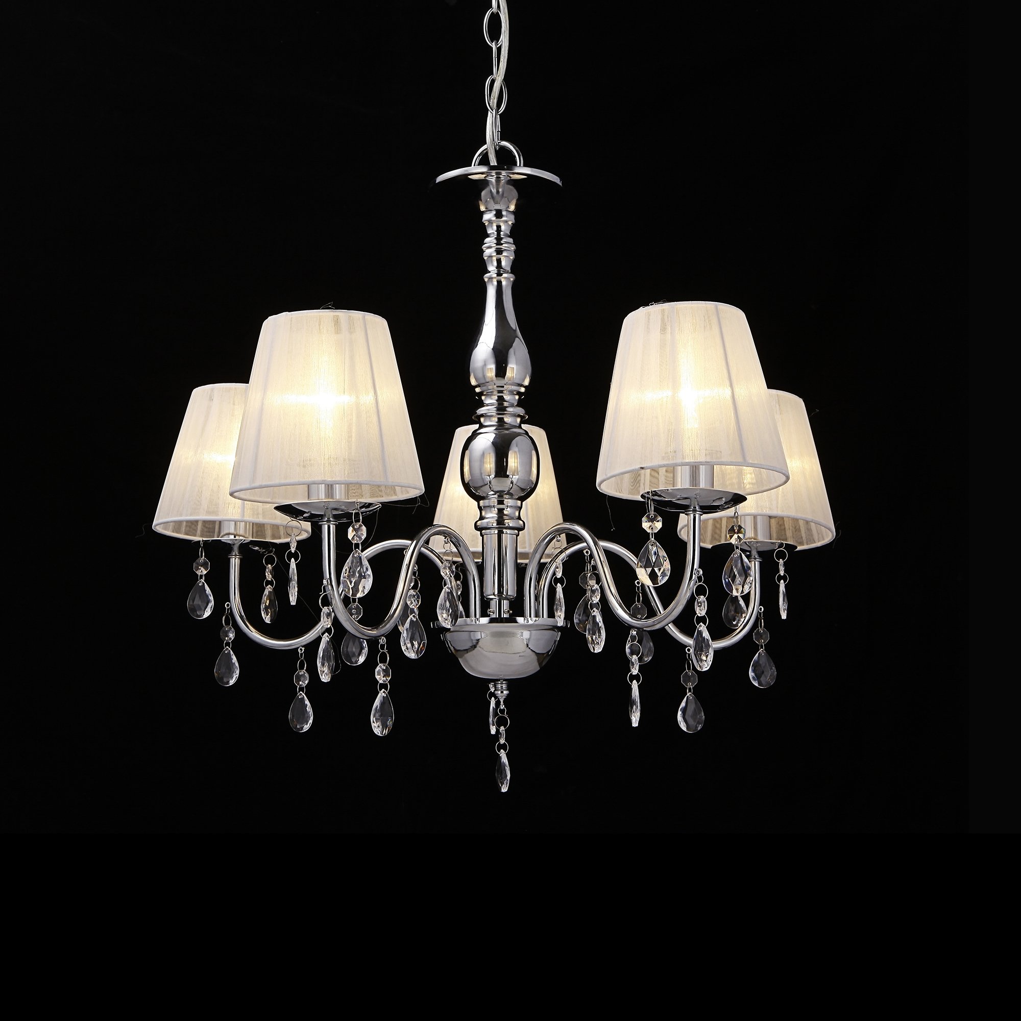 lux.pro Lámpara de araña de Cristal - Blanca - E14 - Lámpara de Techo Moderna - 5 Brazos - Cromo