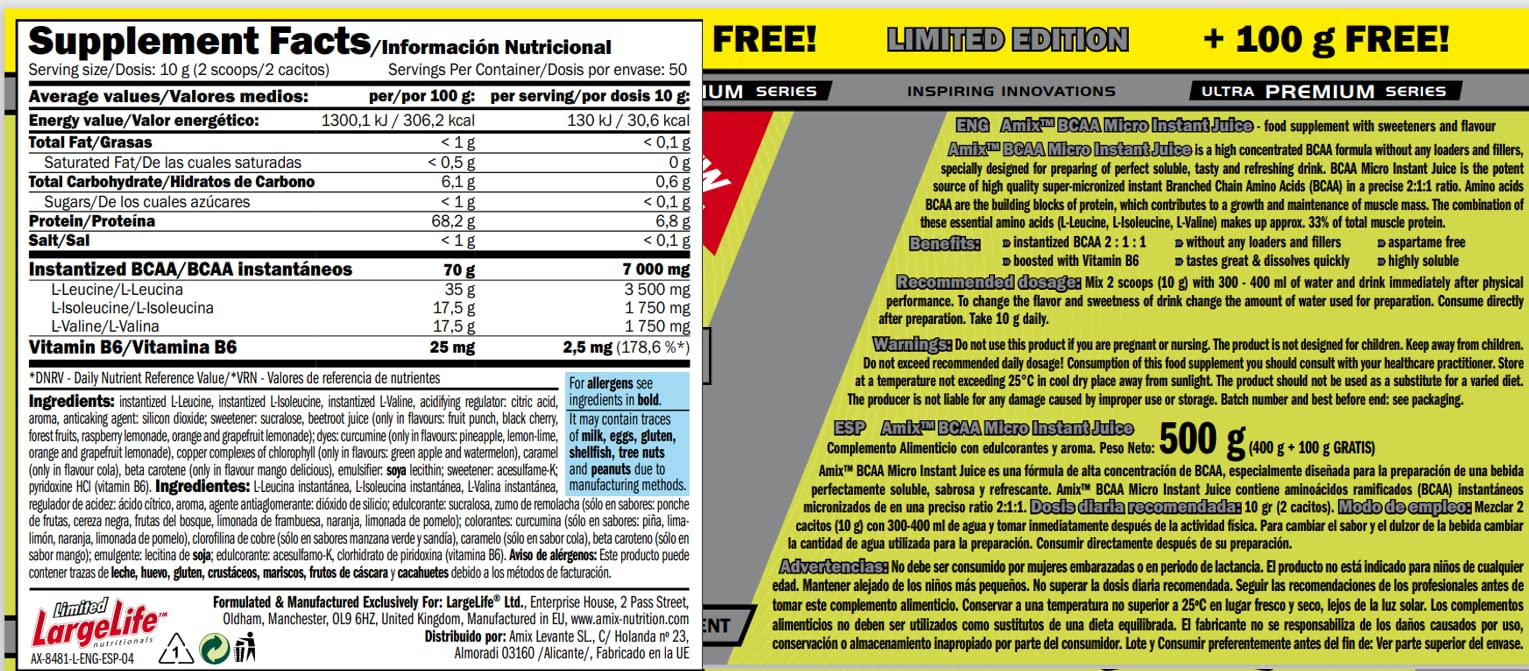 Amix BCAA High Class Nutrition Aminoacidi - 500 gr