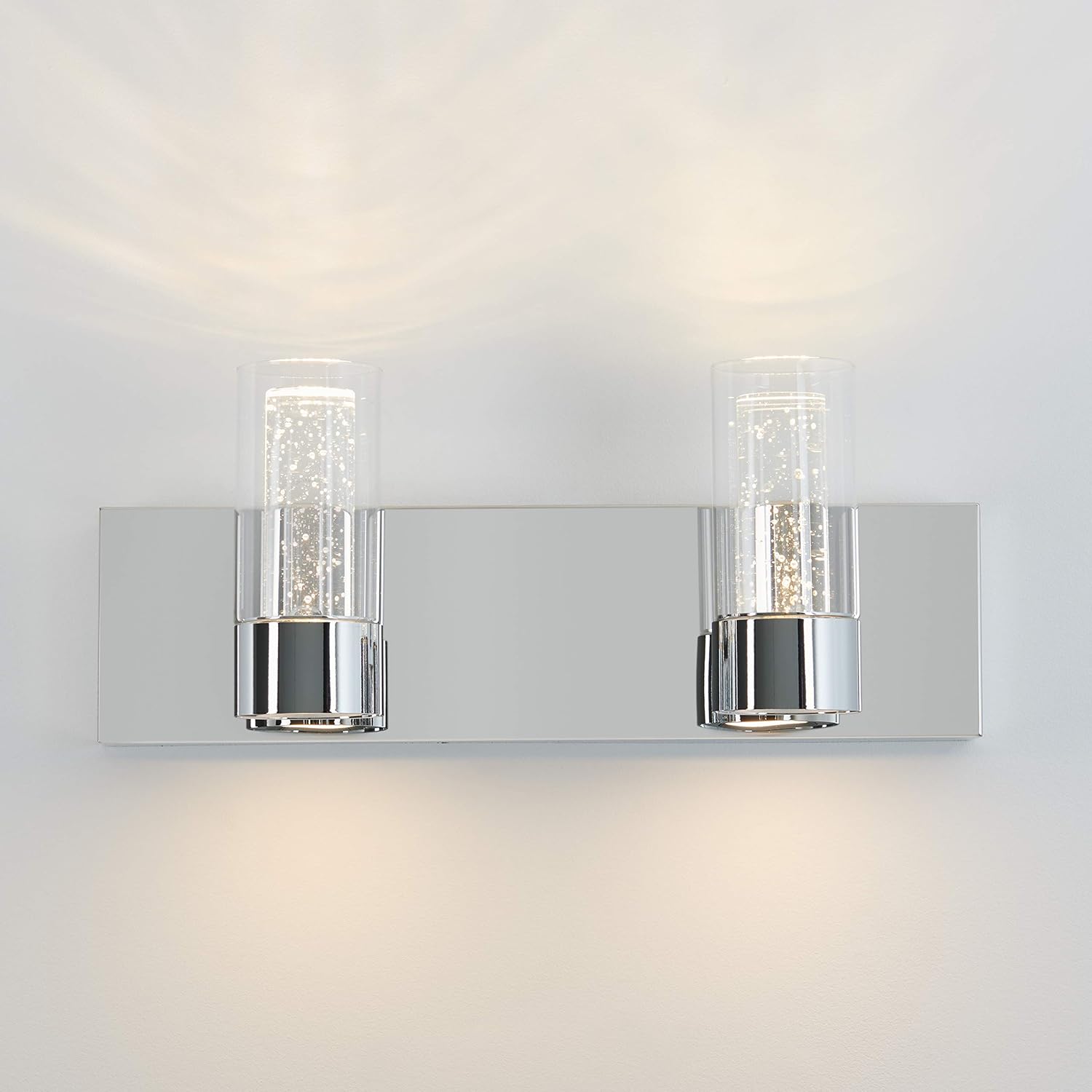 artika Ratio 2-Light 13W LED Modern Wall Sconce Bathroom Vanity Light, Chrome Finish - Ideal for Bathroom Lighting, Hallway - 900 Lumens, 3000 Kelvin, No Bulb Required