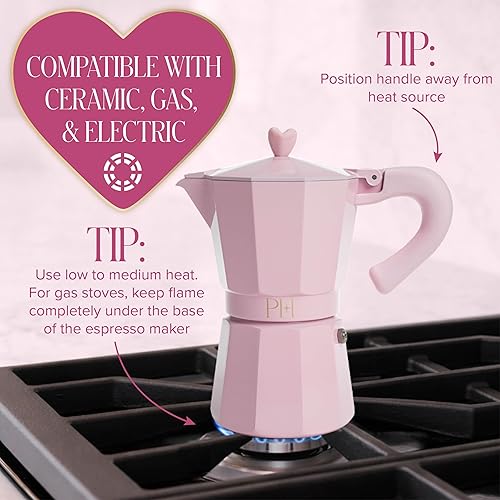 Miniatura 5 de Cafetera de Espresso y Café Paris Hilton para Estufa, Cafetera de Estilo Italiano y Cubano con Manija Icónica en Forma de Corazón, Perfecta para