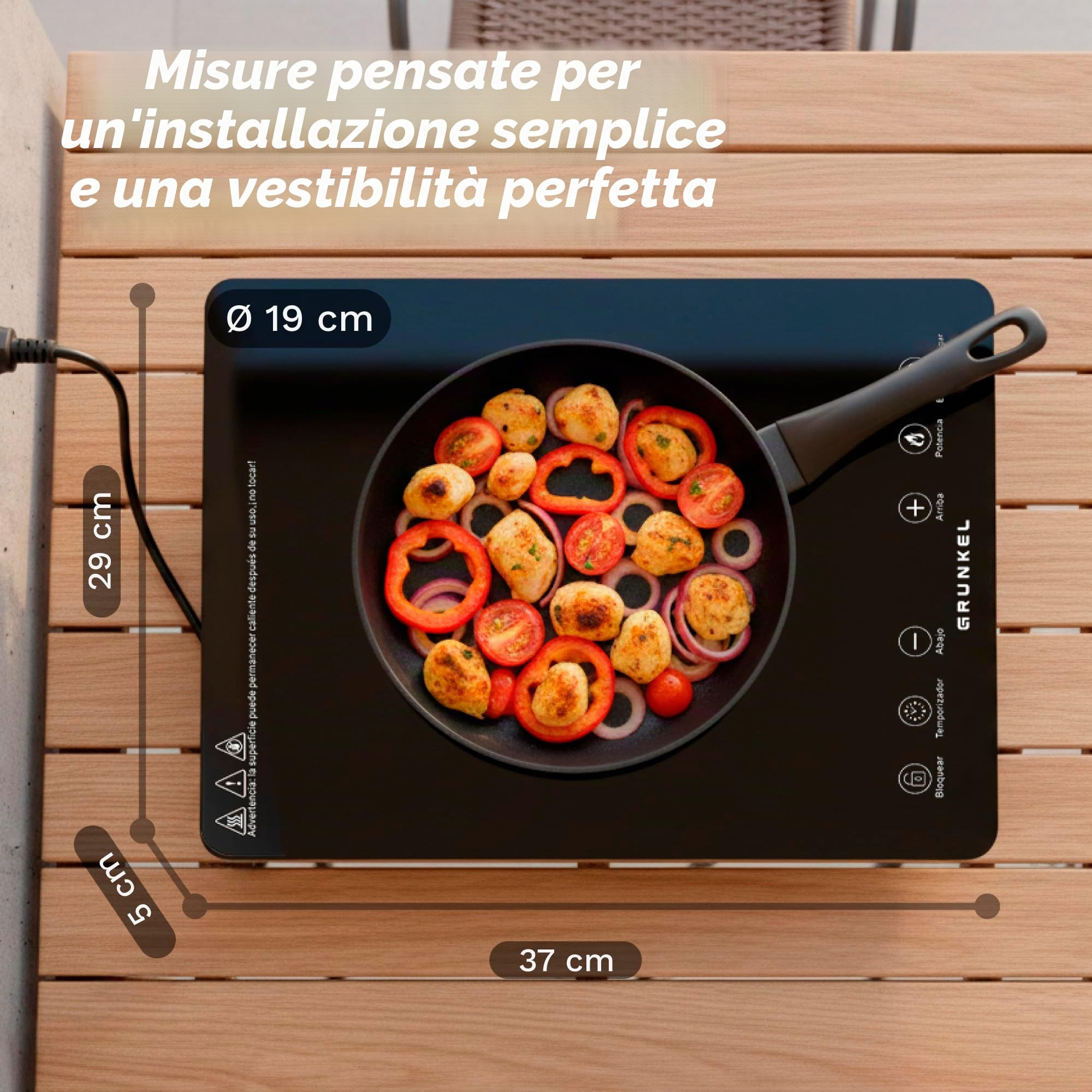 GRUNKEL IFR-2000 e 2000 W, 8 livelli, 29 x 37 cm, controllo touch, timer. Facile da pulire con superficie in vetro.