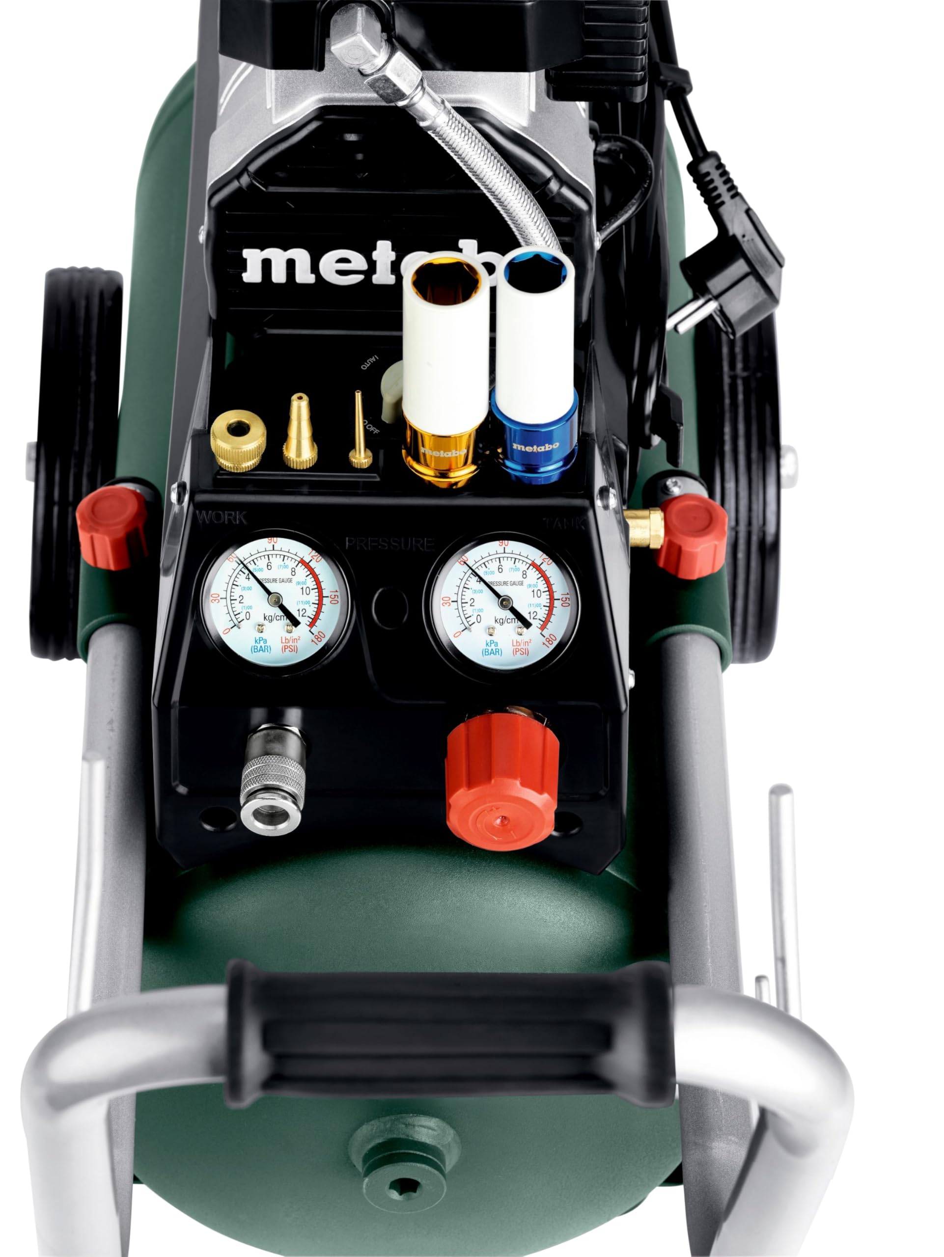 metabo Kompressor Basic 220-24 OF Silent - 24L Kessel, 8 bar Druck, 110 l/min Füllleistung - Ölfrei, leise, mobiler Werkstatt-Kompressor für Heimwerker & Profis - Inkl. Schnellkupplung und Zuggriff