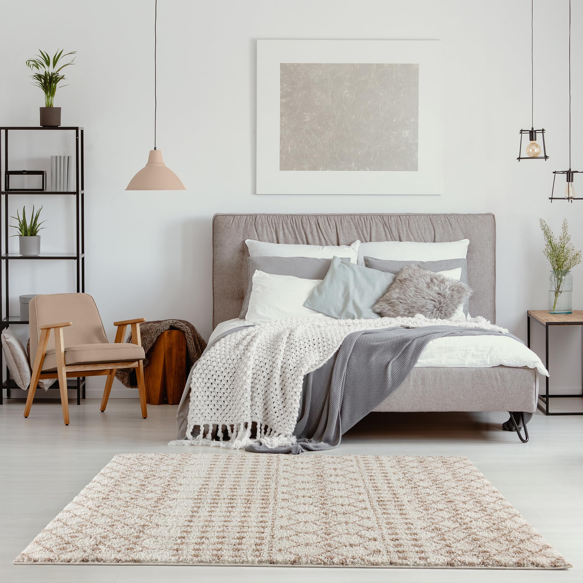 THE RUGS Modern Moroccan Design Living Room and Bedroom Rugs, Non-Shedding & Easy Care (Moroccan Ivory/Beige, 80x150 cm) - Image 2