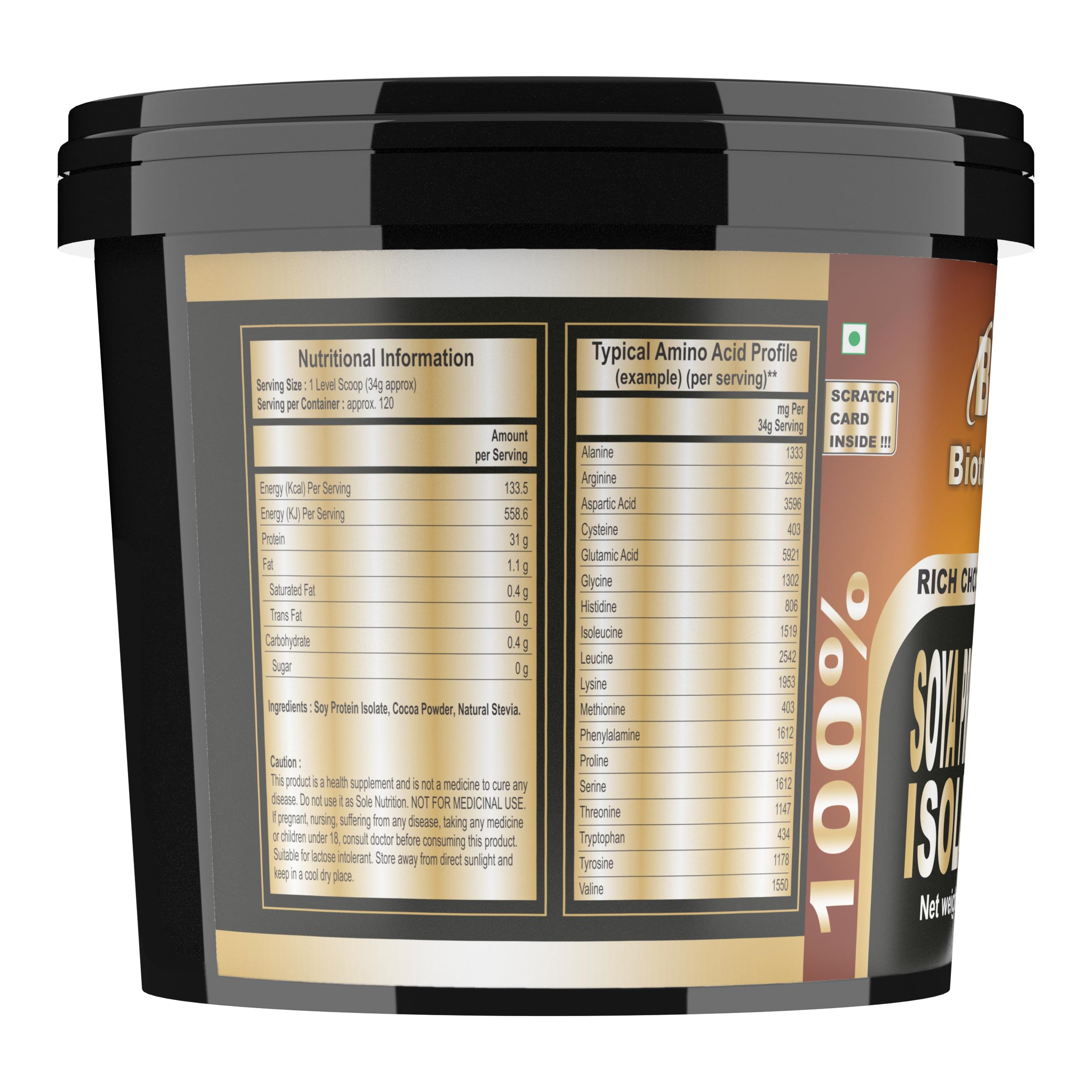 Bioton 100% Soy Protein Isolate 4 Kg Rich Chocolate, Lab Tested, 31 Gm Protein per Serving for Daily Protein Intake, Muscle Growth & Recovery, Plant Based Protein — Amazon image 2