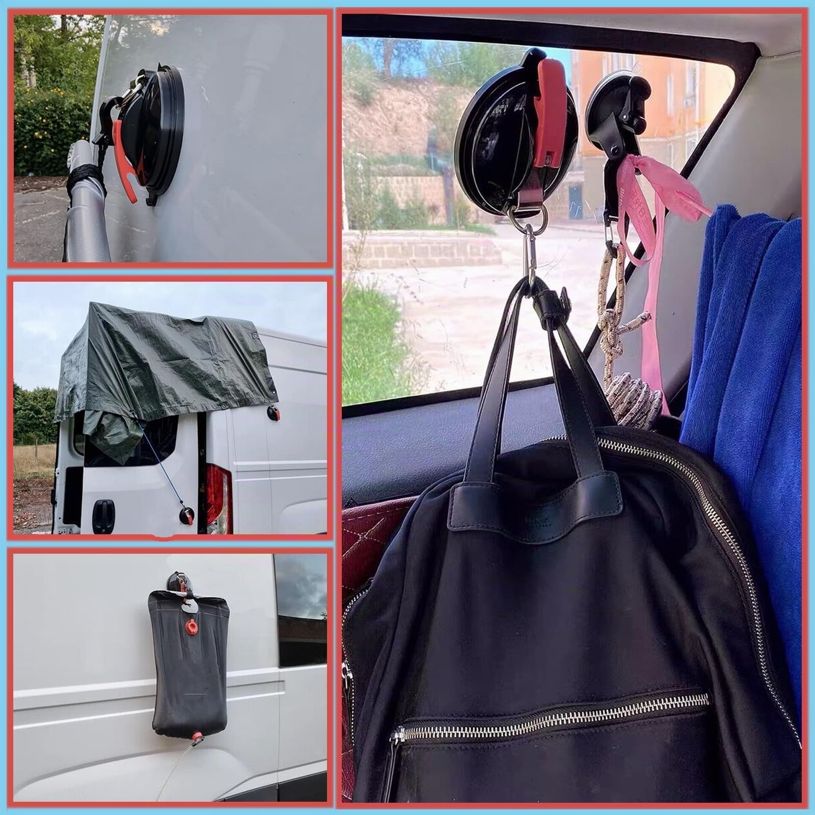 Crochets à ventouse, Ventouse Voiture Ancre à Ventouse Fixation 4 Pièces Ventouses avec 8 Crochets en S Ventouse Crochet Multifonction, pour Camping car Auvent Bâches Auvent Fourgon