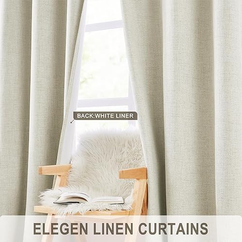 Miniatura 4 de Cortinas 100% opacas para dormitorio, cortina de lino negro de granja de 84 pulgadas de largo, juego de 2 paneles, cortinas de ventana con textura