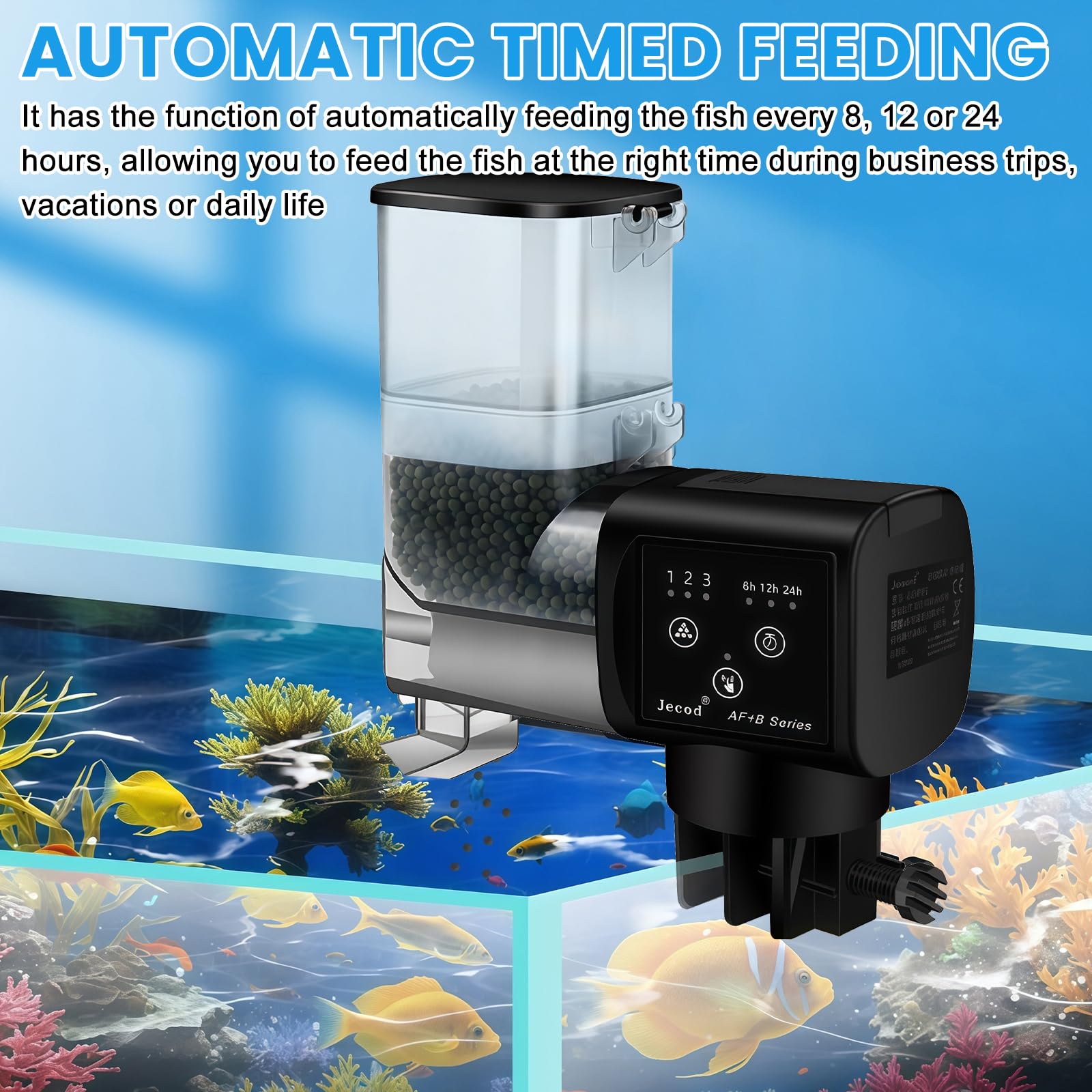 Distributeur automatique de nourriture pour aquarium Sporgo : 250 ml Distributeur automatique de nourriture pour poisson, réglable, distributeur de nourriture pour poissons, distributeur automatique