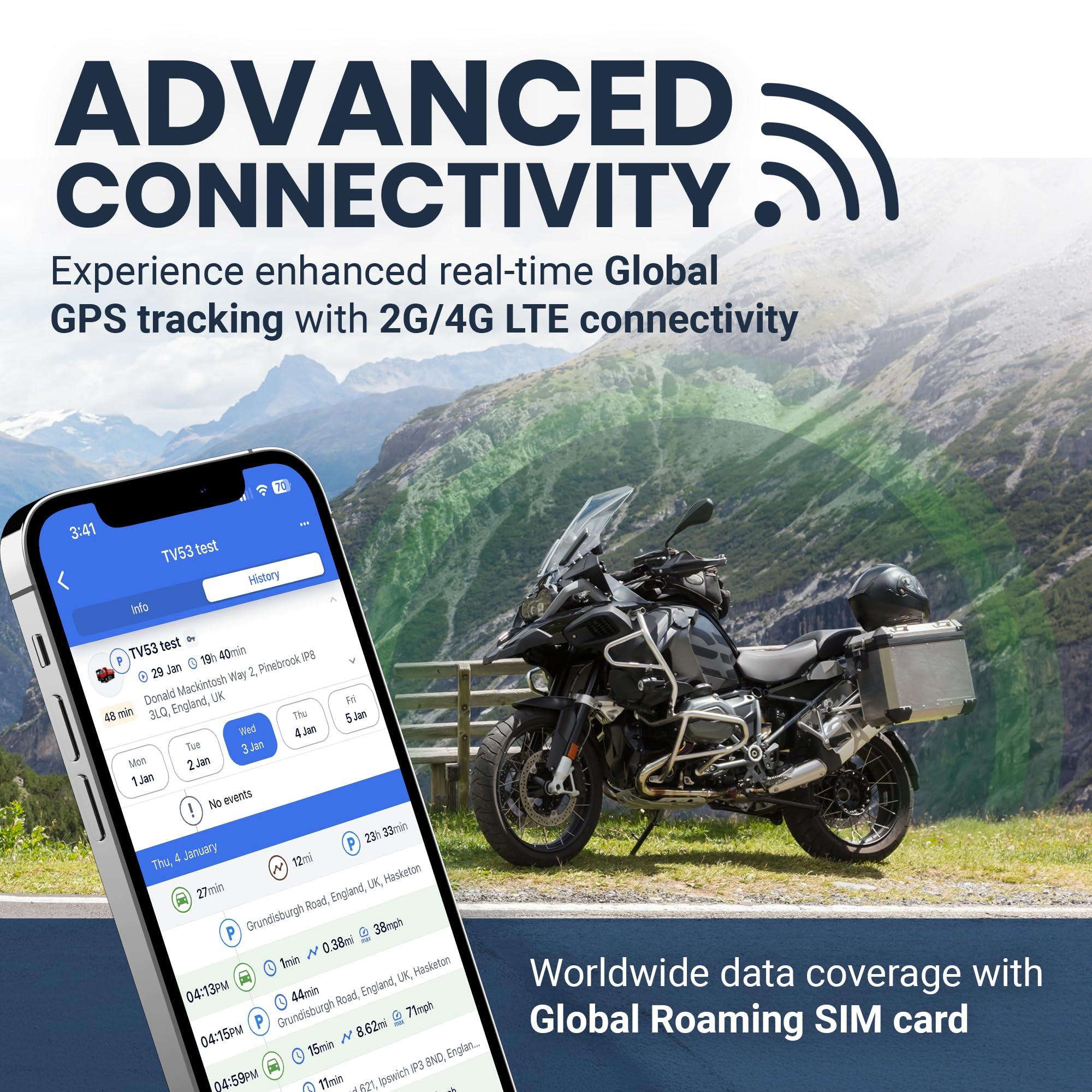 TV57 - Dispositivo di monitoraggio veicoli in tempo reale - tracker GNSS compatto impermeabile che supporta BLE 5.1 per il recupero di veicoli rubati, il monitoraggio della moto e altre