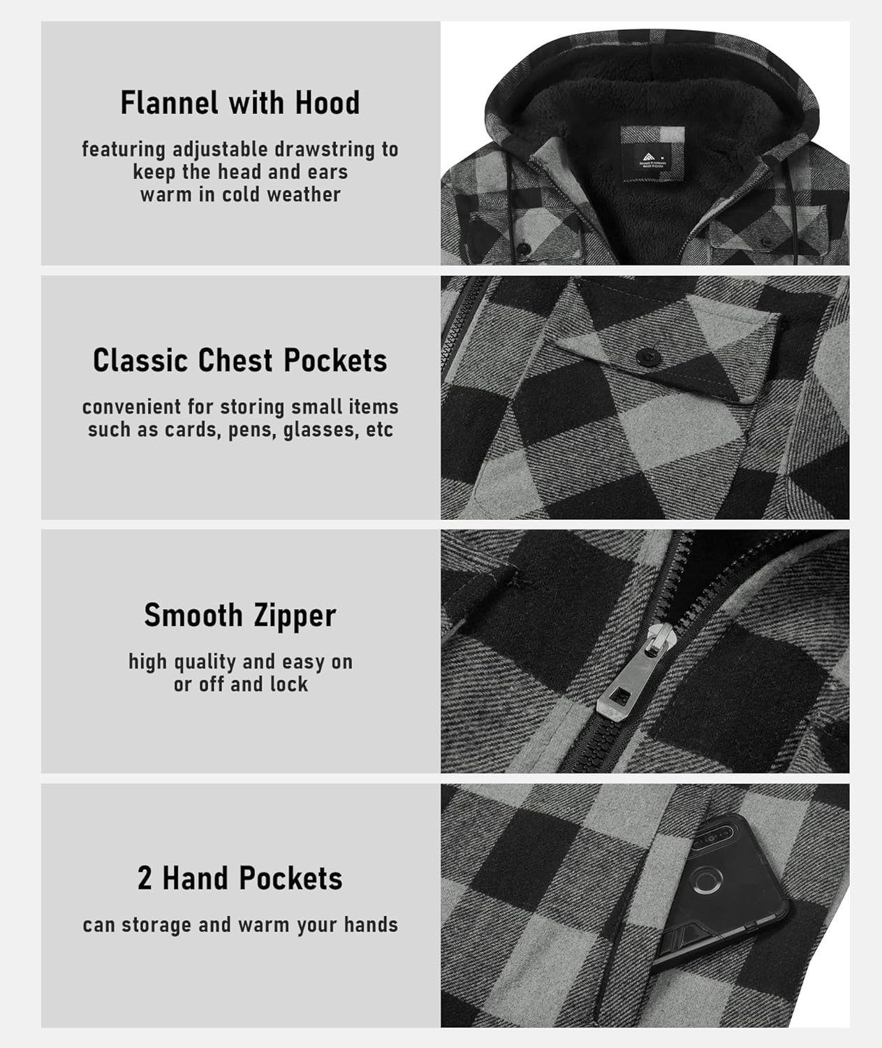GEEK LIGHTING Men's Flannel Shirts Jacket Sherpa Lined Fleece Plaid Hoodie Long Sleeve Winter Warm Coat - Image 5