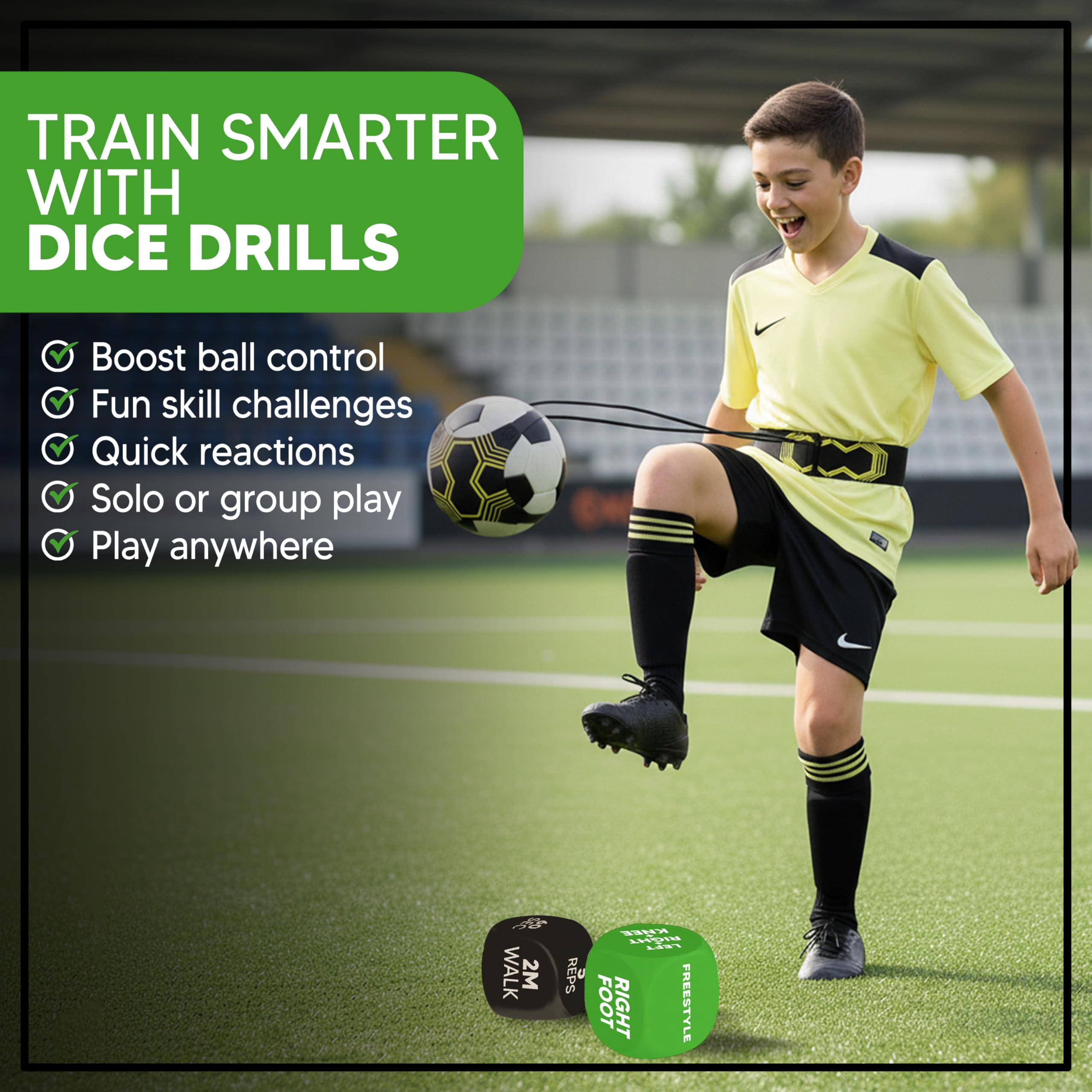 Football Training Dice with Football Kick Trainer, Green, Small - Image 4