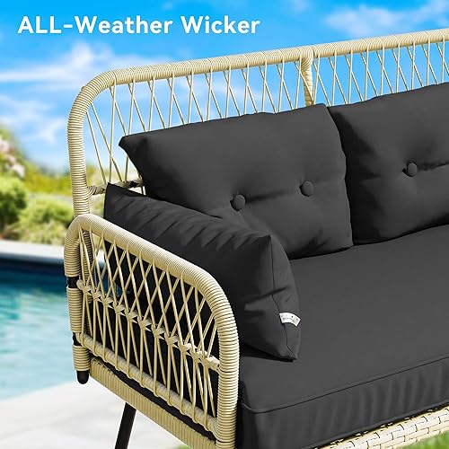 Miniatura 3 de YITAHOME Muebles de patio de 2 piezas para exteriores, sofá biplaza de mimbre para todo tipo de clima, para patio trasero, balcón y terraza con