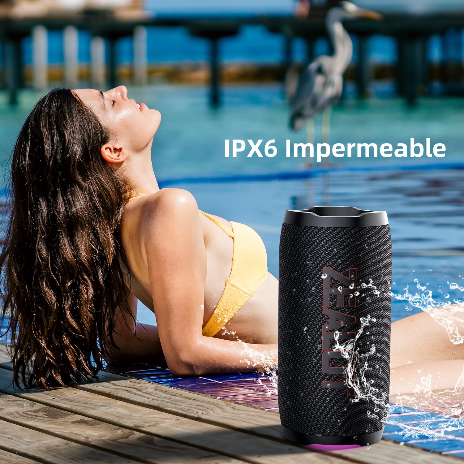 ZEALOT Altavoz Portátil Bluetooth con Luz LED, Altavoz Exterior Inalámbrico, 50W Sonido Potente, Autonomía de 30 Horas, Puerto de AUX, USB, Tarjeta TF , Bluetooth 5.3 y IPX6 Impermeable