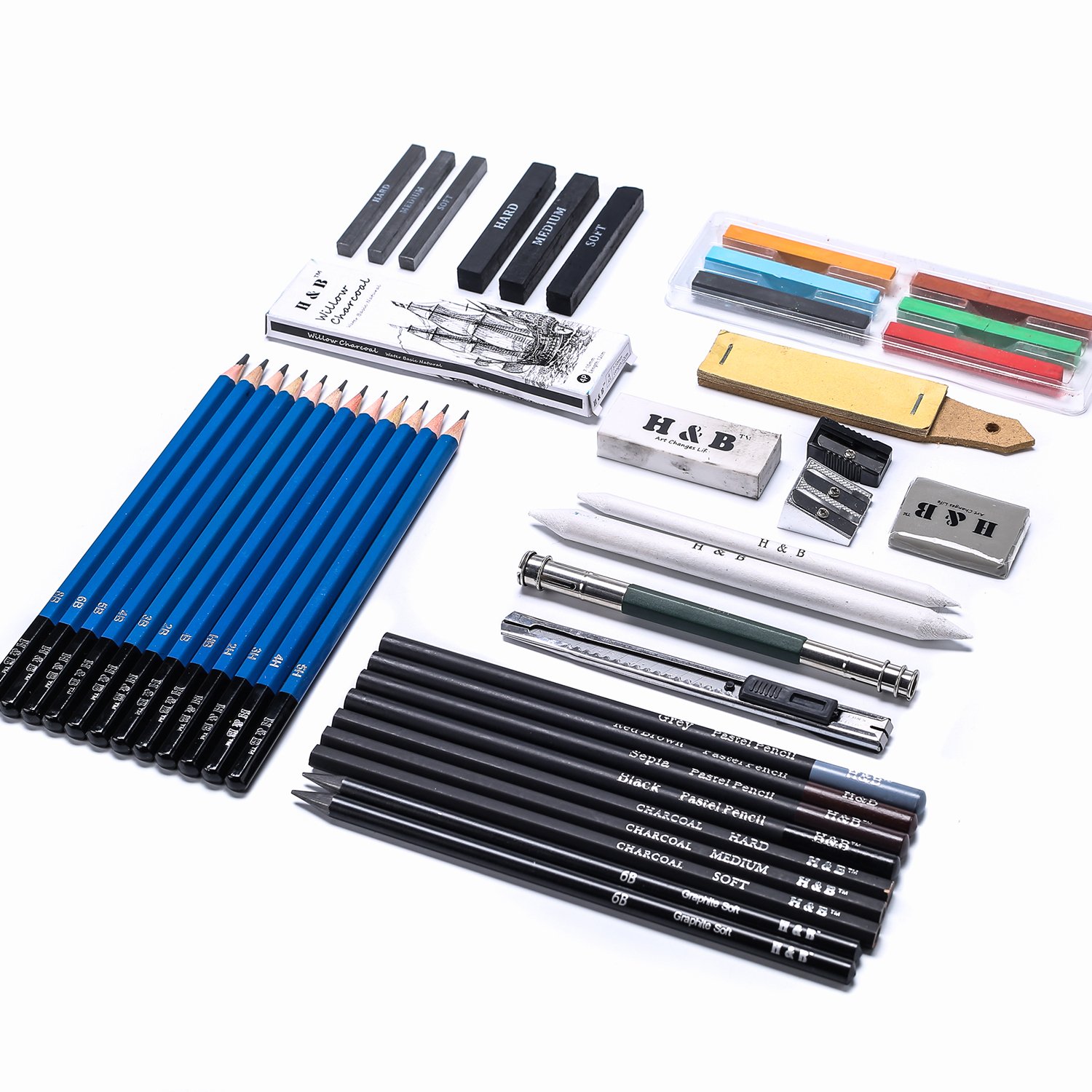 H & B Drawing Pencils Set, 48Piece Sketch Pencils and Drawing Kit