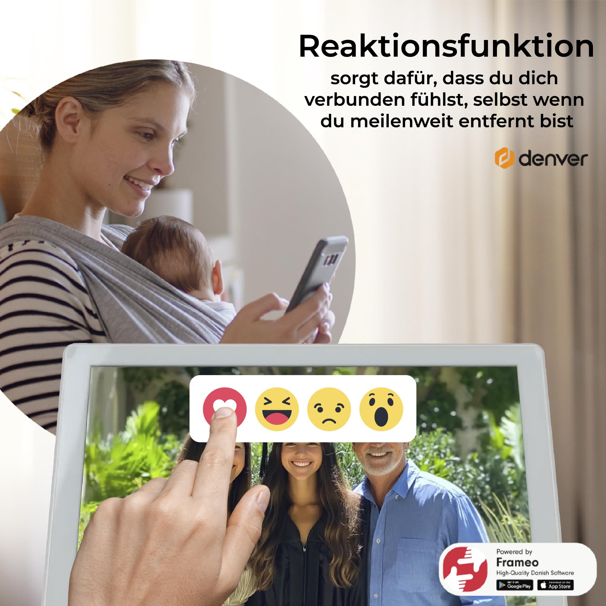Denver PFF-1070B | 10.1 Zoll Digitaler Wi-Fi Bilderrahmen mit Akku | HD IPS Touchscreen | FRAMEO App & 16GB Speicher | Weiß