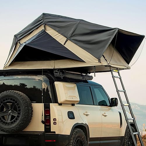 Rooftop Tent, Soft Shell Roof Top Tent for 2 Person, with Aluminum Telescopic Ladder, LED Strip Light, Skyview Window, Memory Mattress, for Car, Truck, Jeep, SUV, Van
