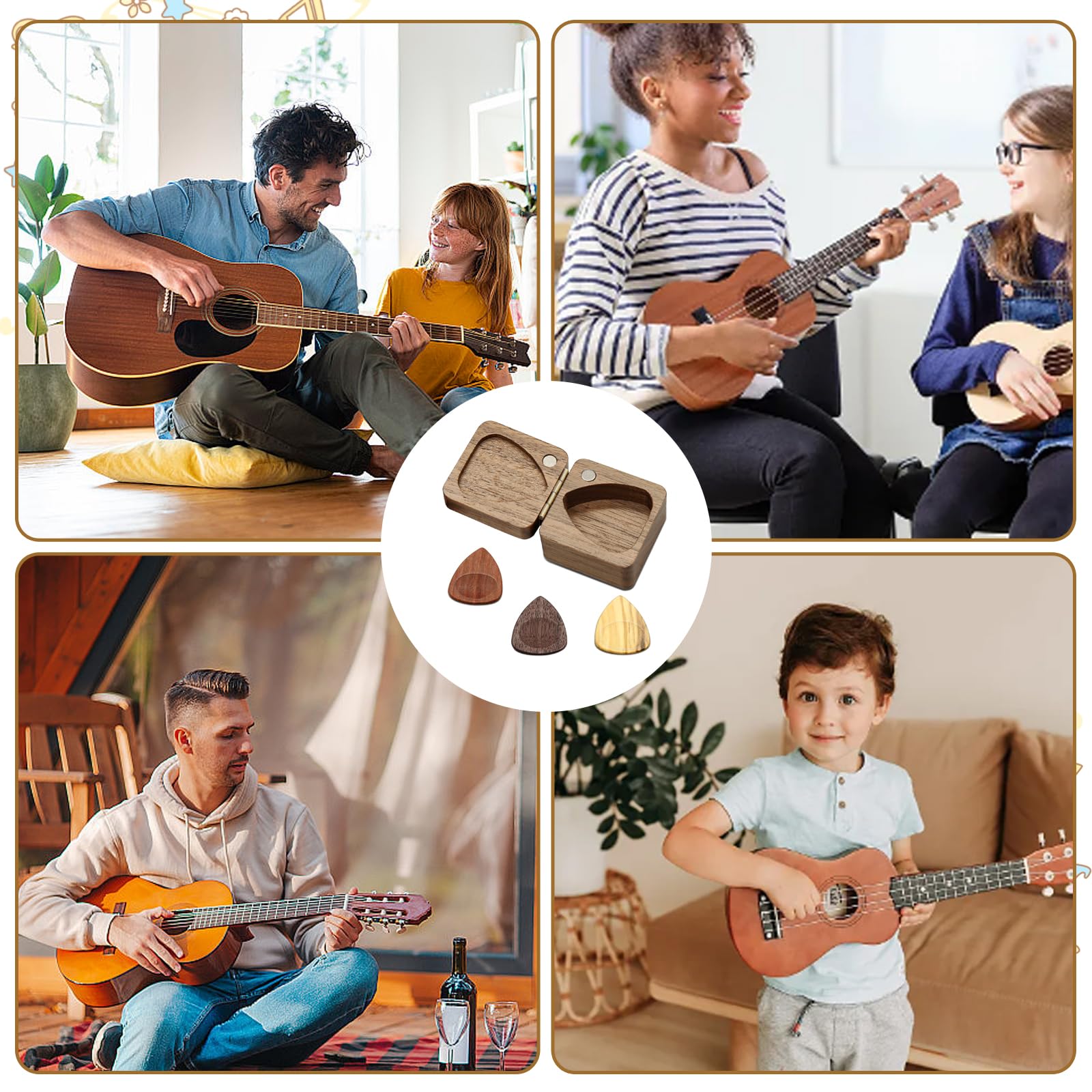 Set Plettri Chitarra Legno Con Porta Plettri Personalizzabile - Regalo Perfetto Per Musicisti | 3 Plettri + Custodia - Foto 10