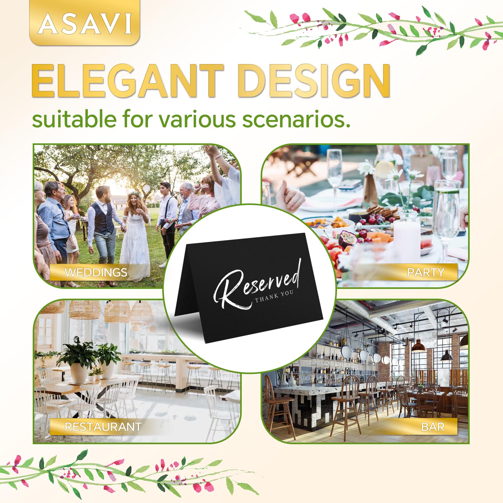 10 tarjetas plegadas de doble cara con letrero dorado reservado, 8 x 6 pulgadas, tiendas de campaña de papel premium para bodas, fiestas, restaurantes, letreros de asiento reservado, tarjetas de mesa