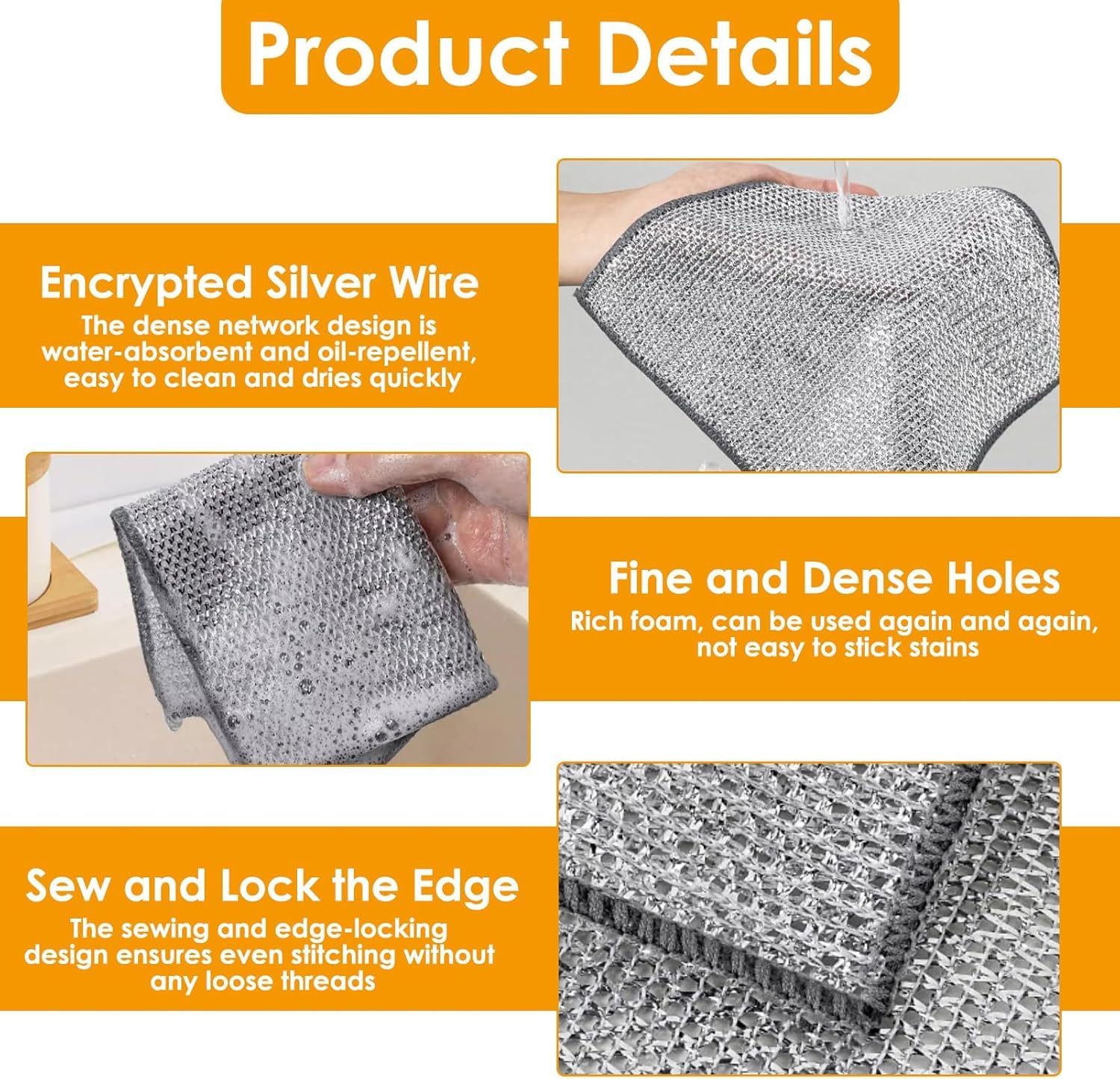 Kyrotech 5 Adet Tel Temizlik Bezi – 20x20 cm Paslanmaz Metal Tel Temizlik Süngeri – Islak ve Kuru Kullanıma Uygun, Çizmeden Temizleyen Çok Amaçlı Tel Bez – Tencere, Tepsi, Fırın, Lavabo Temizliği için