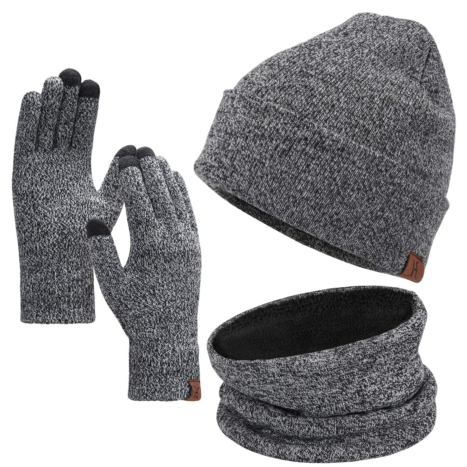 SparkSkiesWinter Beanie Hat Scarf Touchscreen Gloves Set for Men and Women, Beanie Gloves Neck Warmer Set with Warm Knit Fleece Lined