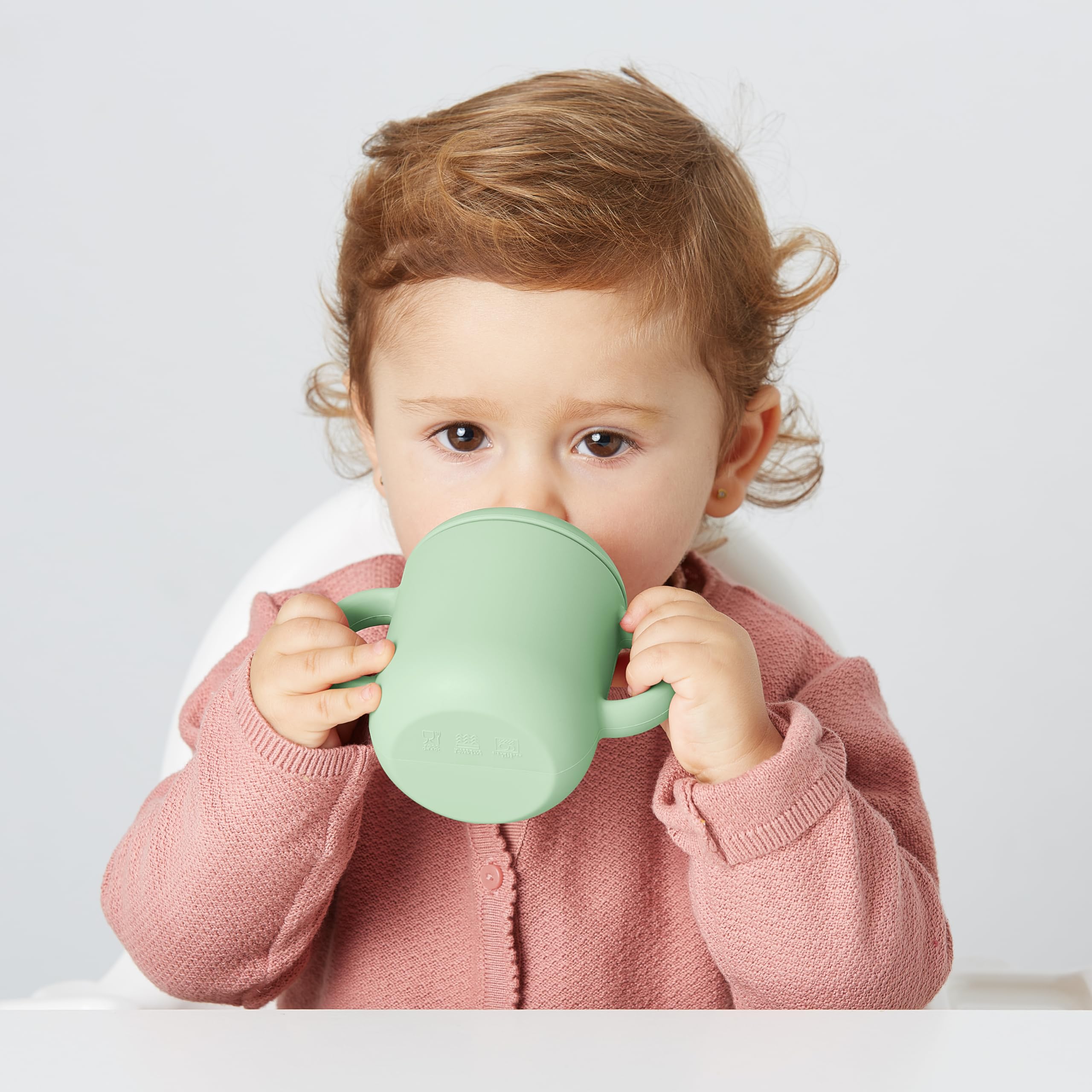 2 Bicchieri Allenamento Silicone Per Neonati 6+ Mesi - Antigoccia E Lavabili, Verde E Blu - Foto 3