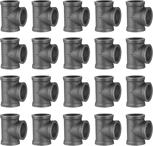 Home TZH Camiseta de montaje de tubería de 1 pulgada, paquete de 20 camisetas de hierro maleable fundido gris roscado DN25 para soporte de estante