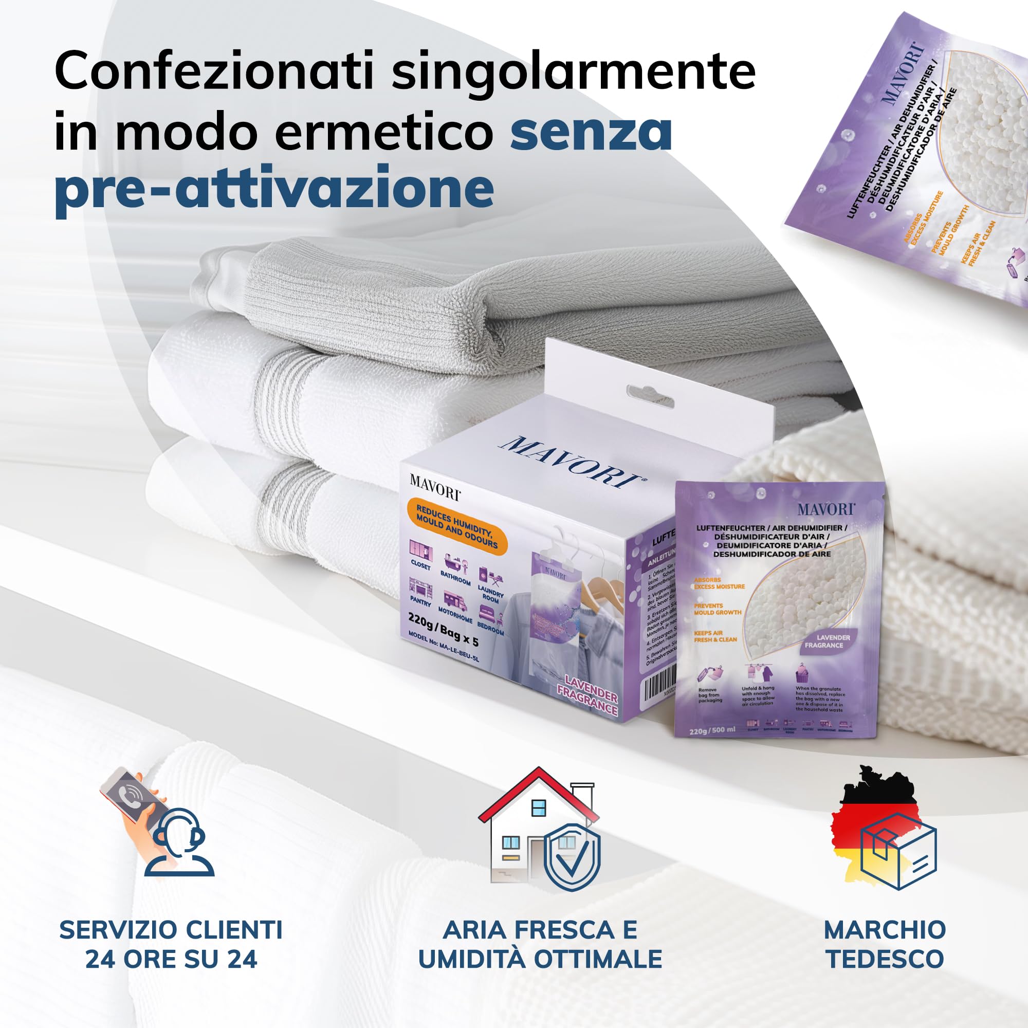 Set 10 deumidificatori XL da appendere | deumidificatori a sacchetti | deumidificatore da armadio e assorbiumidità per ambienti contro umidità, fino a 500 ml per sacchetto (Profumo di lavanda)