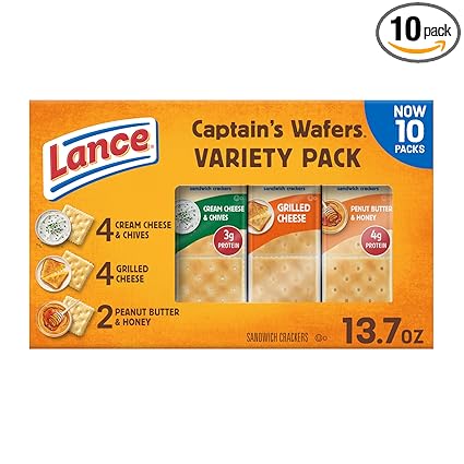 Lance Sandwich Crackers, Captain's Wafers, Variety Pack, 10 Individual Packs, 6 Sandwiches Each