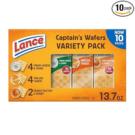 Lance Sandwich Crackers, Captain's Wafers, Variety Pack, 10 Individual Packs, 6 Sandwiches Each