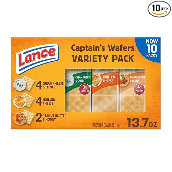 Lance Sandwich Crackers, Captain's Wafers, Variety Pack, 10 Individual Packs, 6 Sandwiches Each