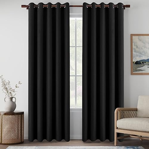 Miniatura 66 de Cortinas opacas con textura de lino gris total para dormitorio, con aislamiento térmico, cortinas cortas de 64 pulgadas, cortinas de granja con