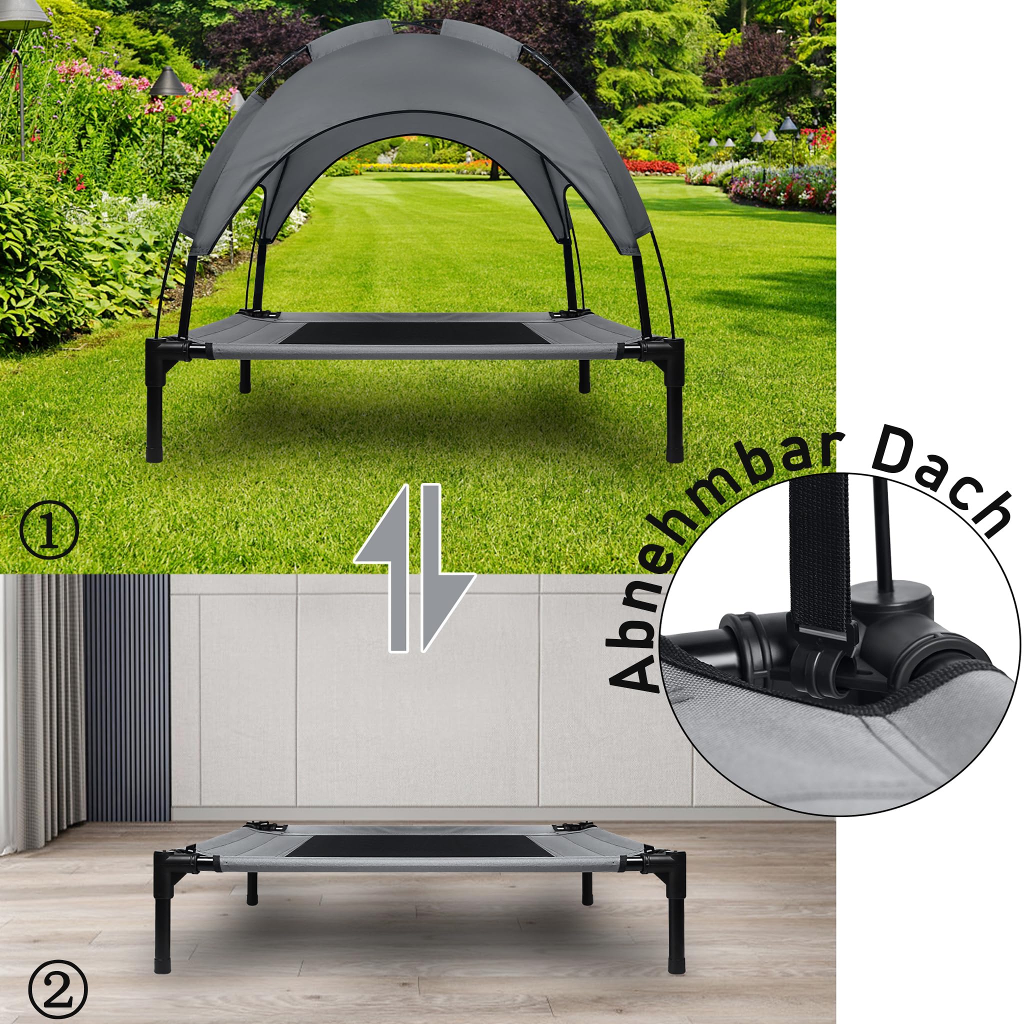 FIVMEN Cama para perros con dosel para perros al aire libre 2 en 1, cama para mascotas, sofá elevado, cama para gatos y perros pequeños y grandes, 122 x 92 x 102 cm