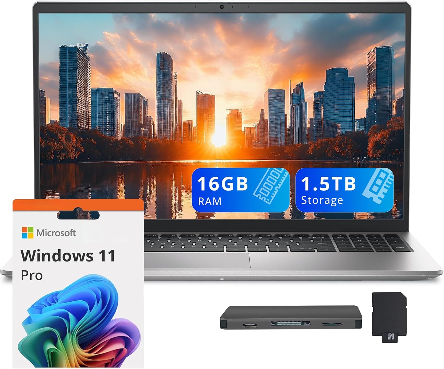 Dell 15 15.6" FHD Business Laptop, Intel Core i7-1355U, 16GB RAM, 1.5TB Storage(512GB SSD+1TB Docking Station Set), Intel UHD Graphics, Backlit Keyboard, Num Pad, Webcam, Wi-Fi 6, Win 11 Pro, Silver