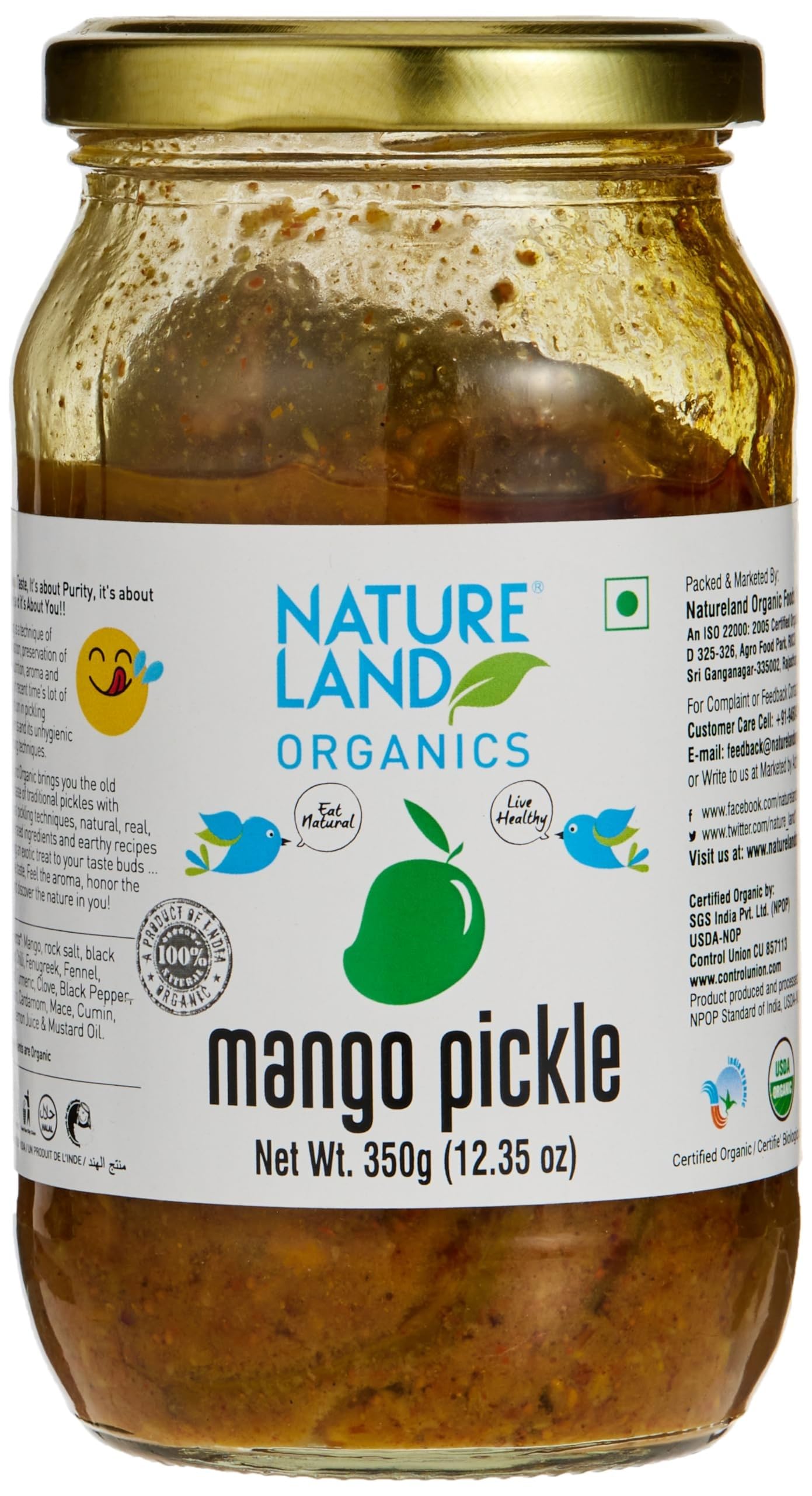 NatureLand Organics Mango Glass Jar Pickle - 350G