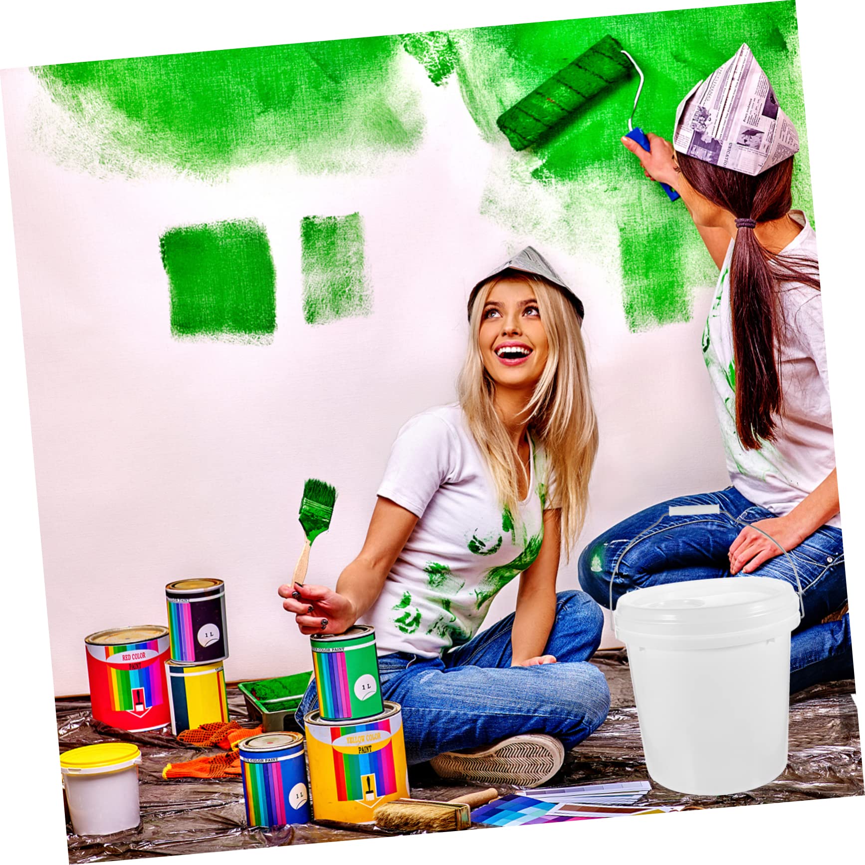Tofficu Cubo de Pintura Blanco de 10 litros con Tapa Ligera de Hdpe para Almacenamiento Seguro y Fácil Uso en Proyectos de Pintura