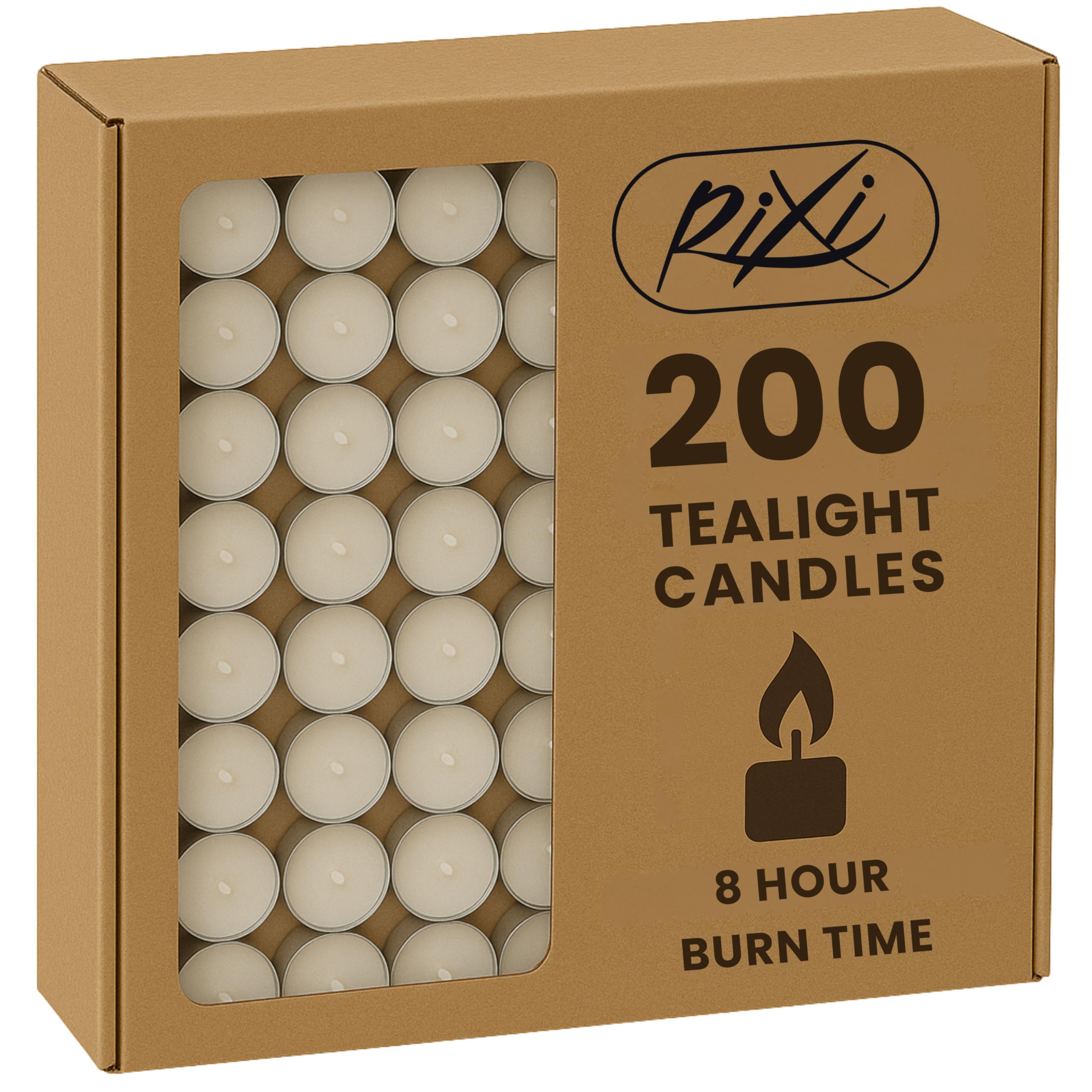 Rixi White Unscented Tea Lights,8 Hour Burn Time (3.8Cm D X 1.8Cm H),Smoke-Free,Clean Bright Flame – Long-Lasting Wax Tealight Candles, Ideal For Weddings,Home Décor,Aromatherapy (Pack Of 200)