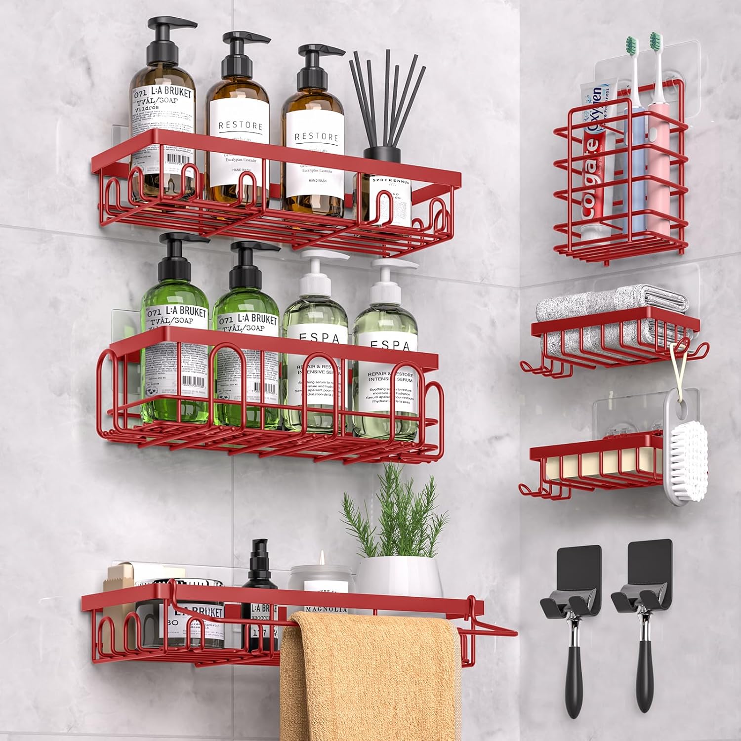 Shower Caddy 18 Pack,Adhesive Organizer for Bathroom Decor Accessories & Kitchen Storage,No Drilling,Large Capacity,Rustproof Stainless Steel Organizer,Home Decor Shelves (Blue 18 Pack)