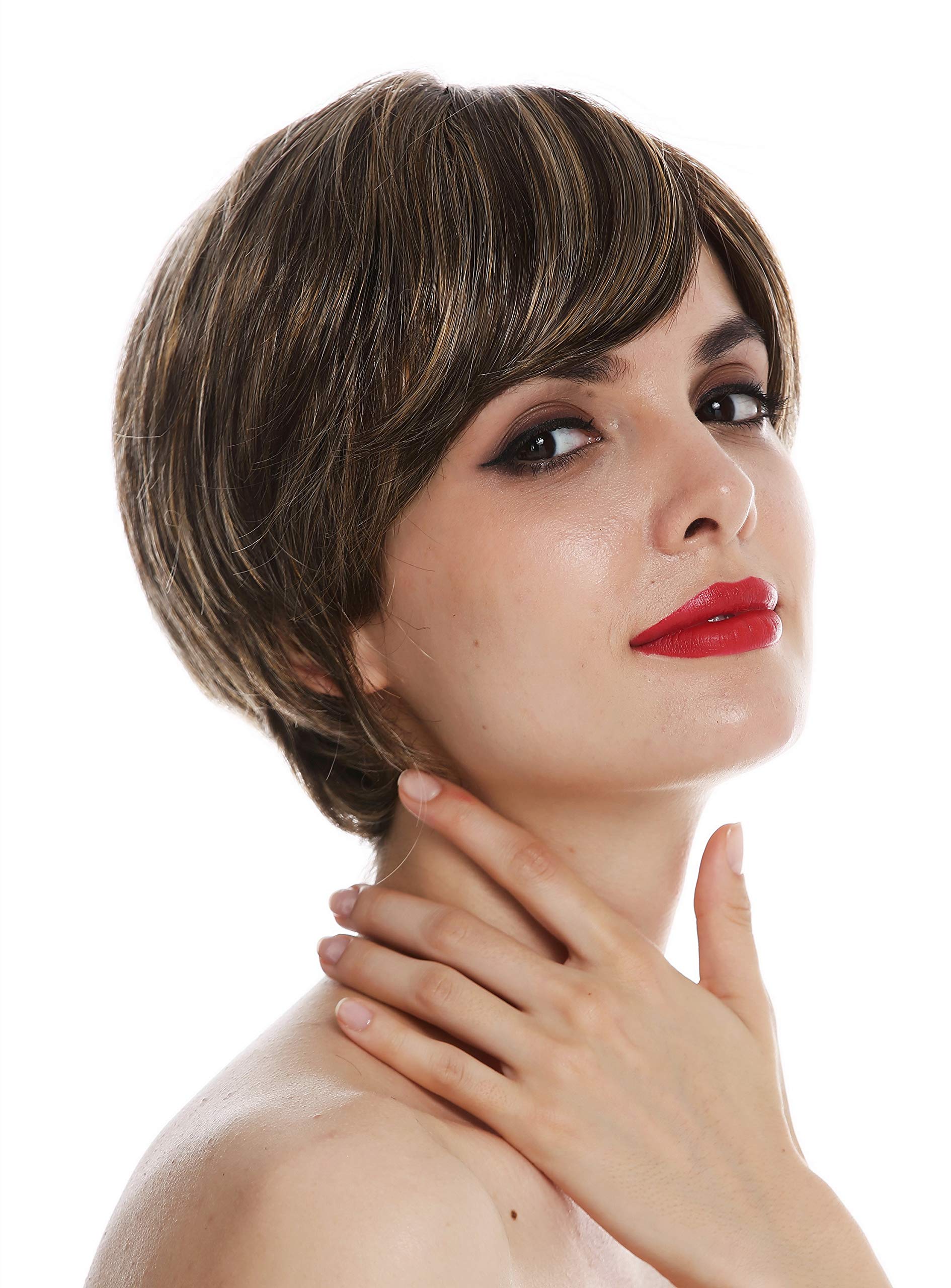 WIG ME UP - DW3042-MT-WALNUT Parrucca Donna Monofilamento Corta Liscia Pettinatura alla paggio Castano Biondo Mèches