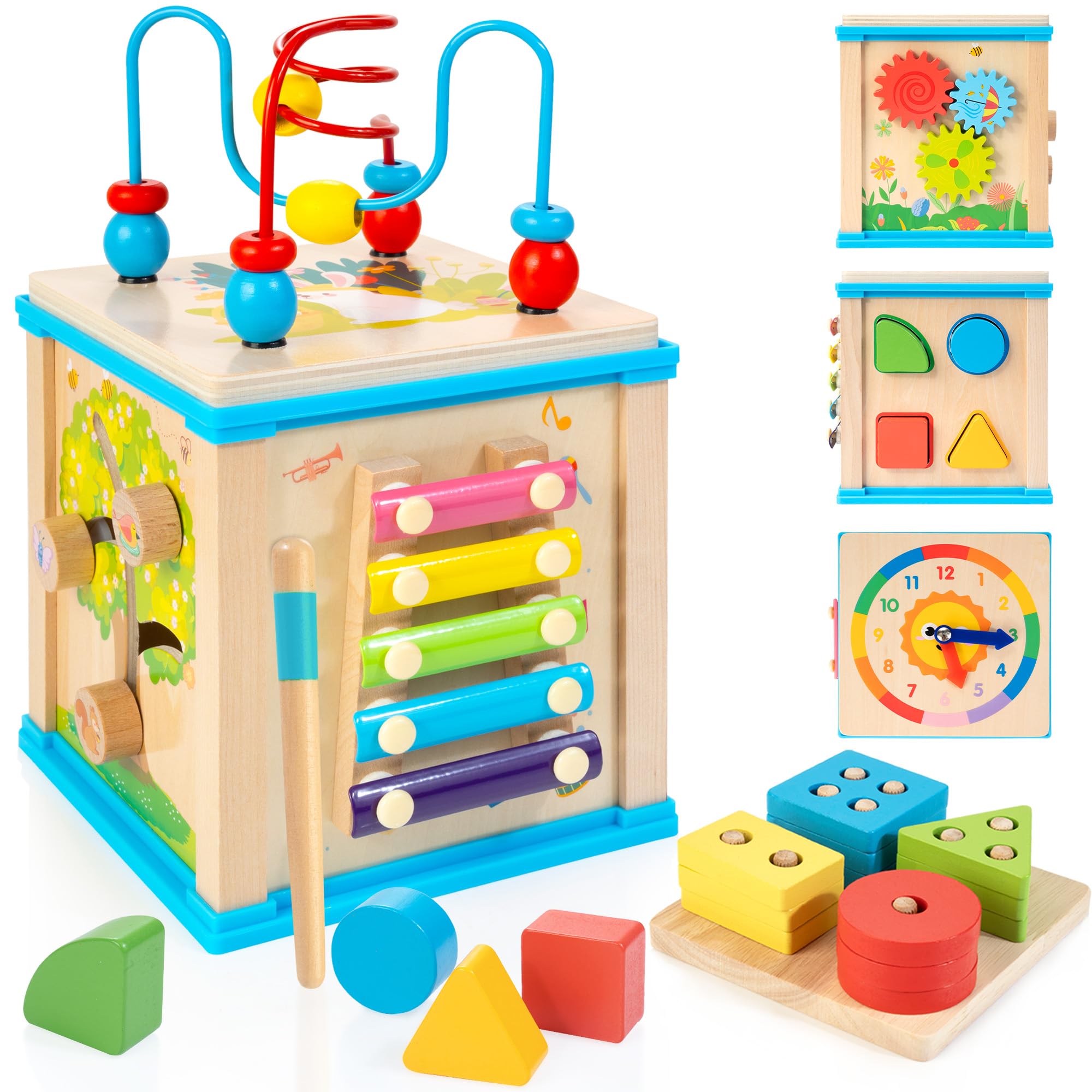 WOODMAM 7-in-1 Activity Cube (Blue)